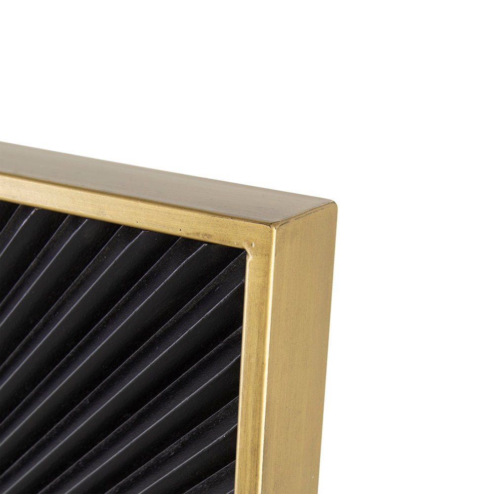 Square Wall Mirror with Pleated Design and Gold Iron Frame - Mirrors
