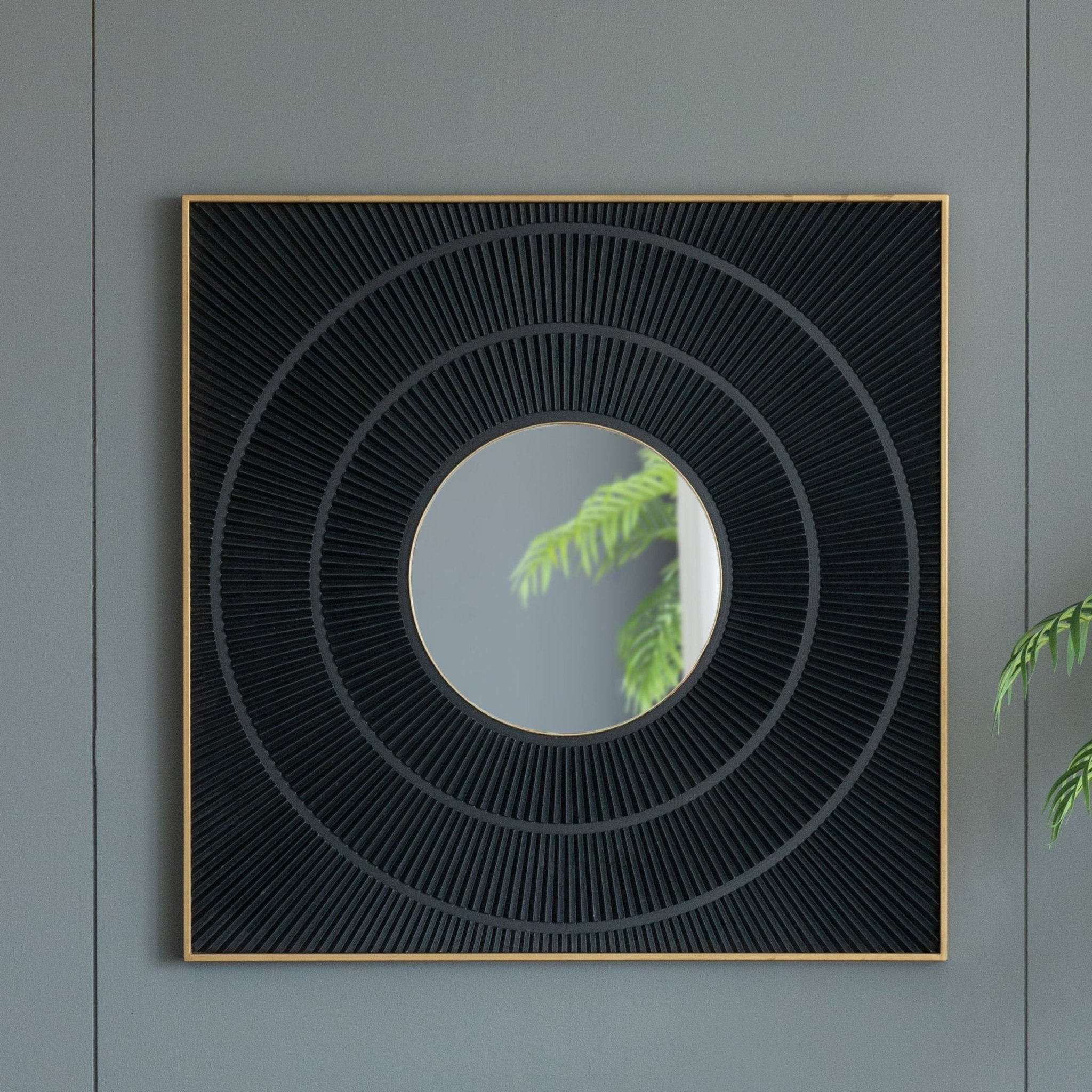 Square Wall Mirror with Pleated Design and Gold Iron Frame - Mirrors
