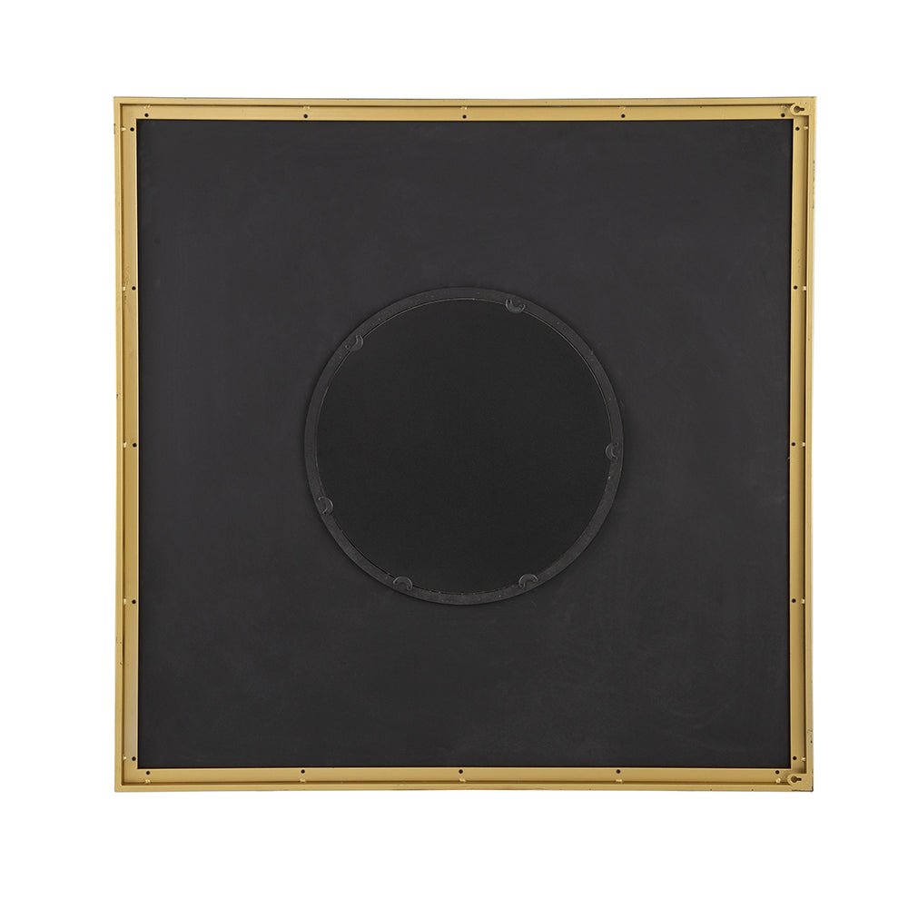 Square Wall Mirror with Pleated Design and Gold Iron Frame - Mirrors