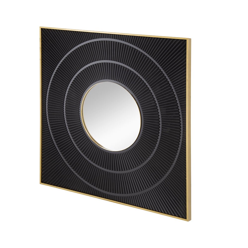 Square Wall Mirror with Pleated Design and Gold Iron Frame - Mirrors