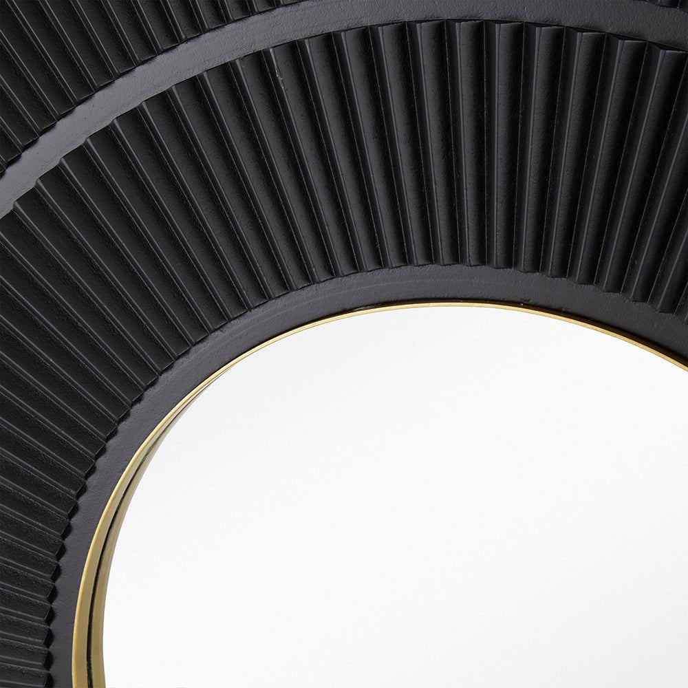 Square Wall Mirror with Pleated Design and Gold Iron Frame - Mirrors