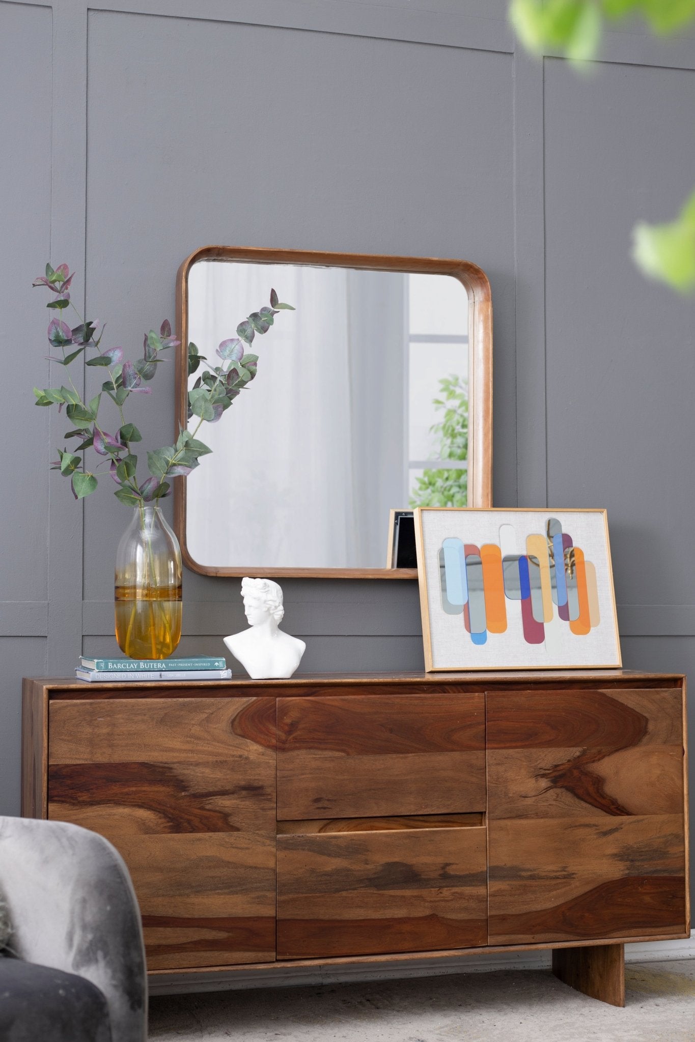 Square Wall Mirror with Wood Frame - Mirrors