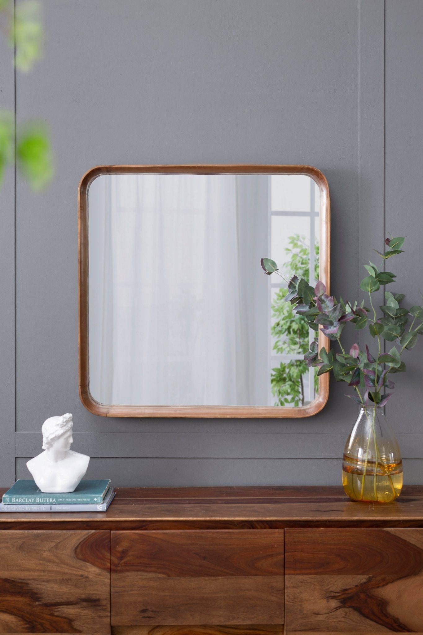 Square Wall Mirror with Wood Frame - Mirrors