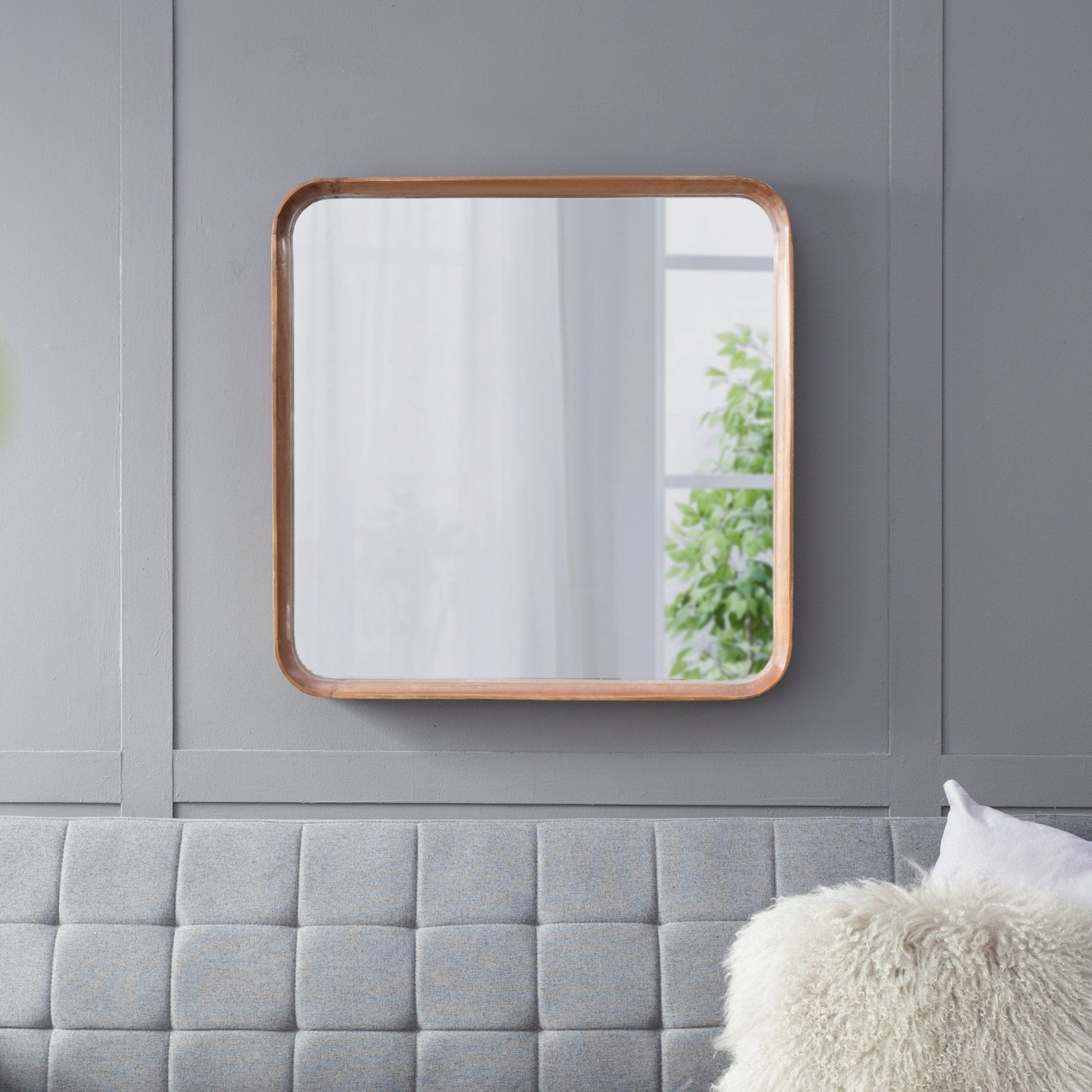 Square Wall Mirror with Wood Frame - Mirrors