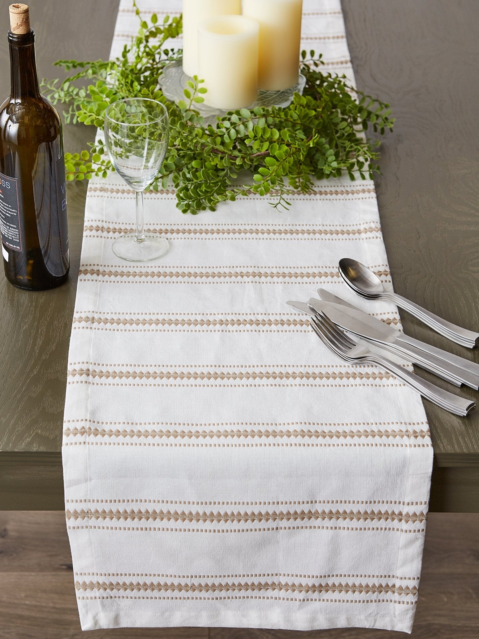 Stone Zig Dobby Stripe Table Runner 14X72 - Table Runners