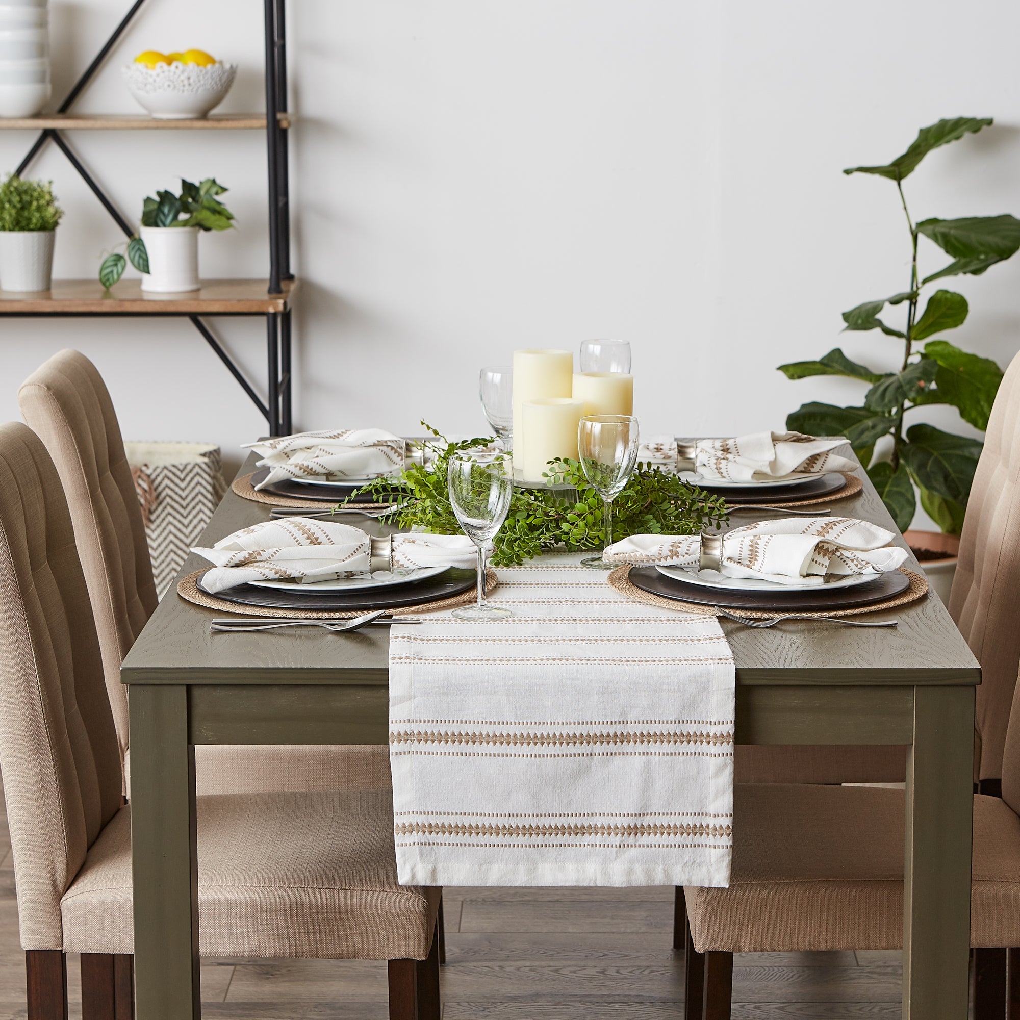 Stone Zig Dobby Stripe Table Runner 14X72 - Table Runners