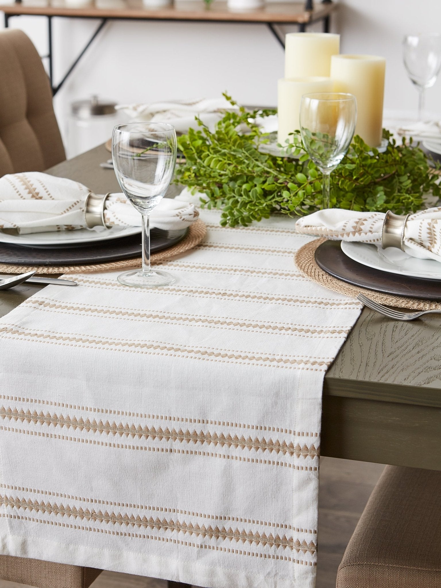 Stone Zig Dobby Stripe Table Runner 14X72 - Table Runners