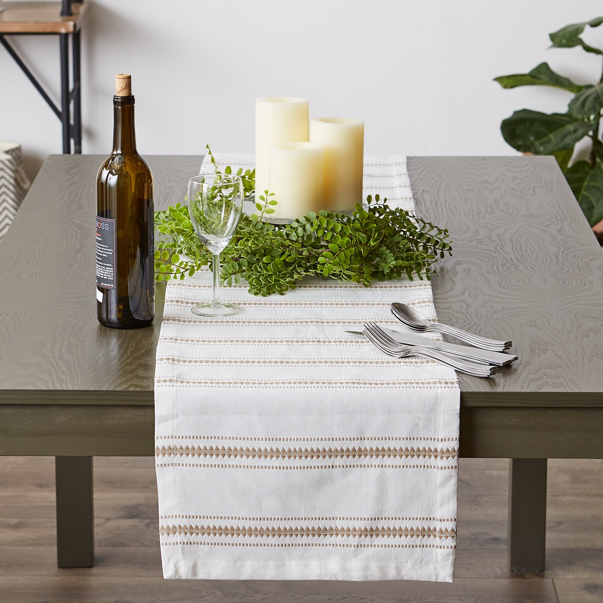 Stone Zig Dobby Stripe Table Runner 14X72 - Table Runners