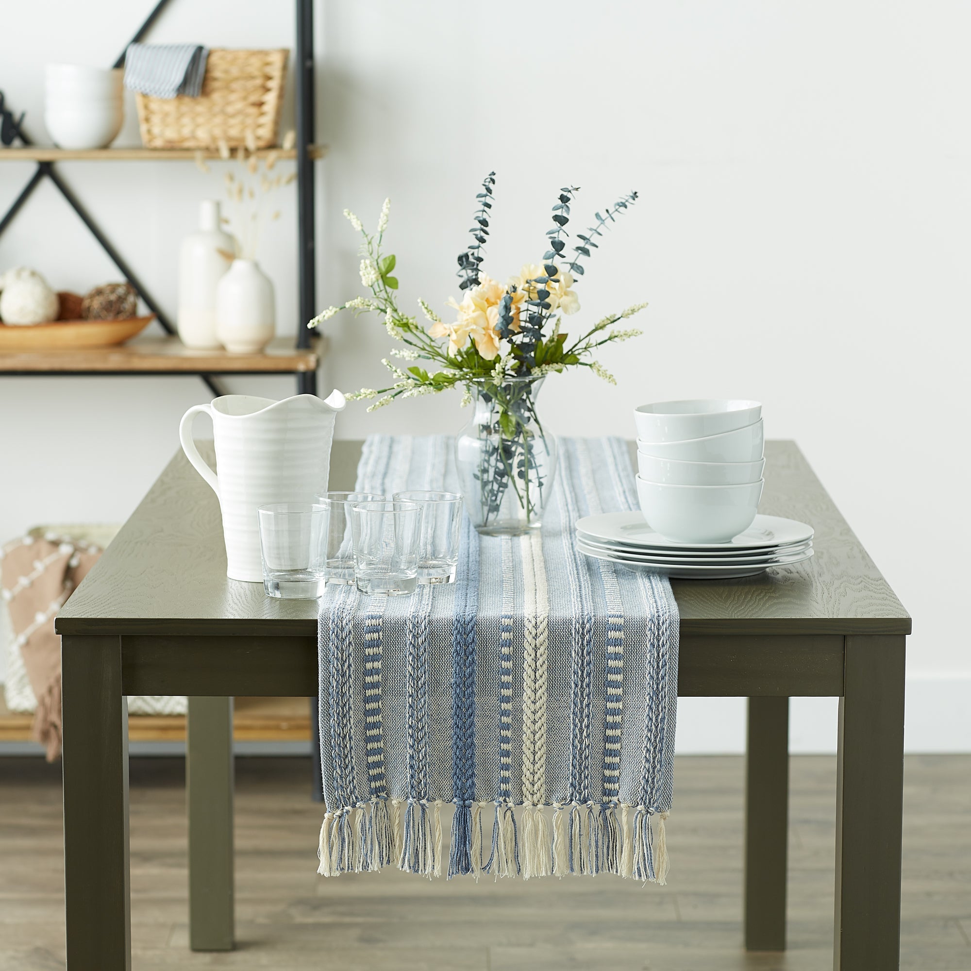 Stonewash Blue Braided Stripe Table Runner 15X72 - Table Runners