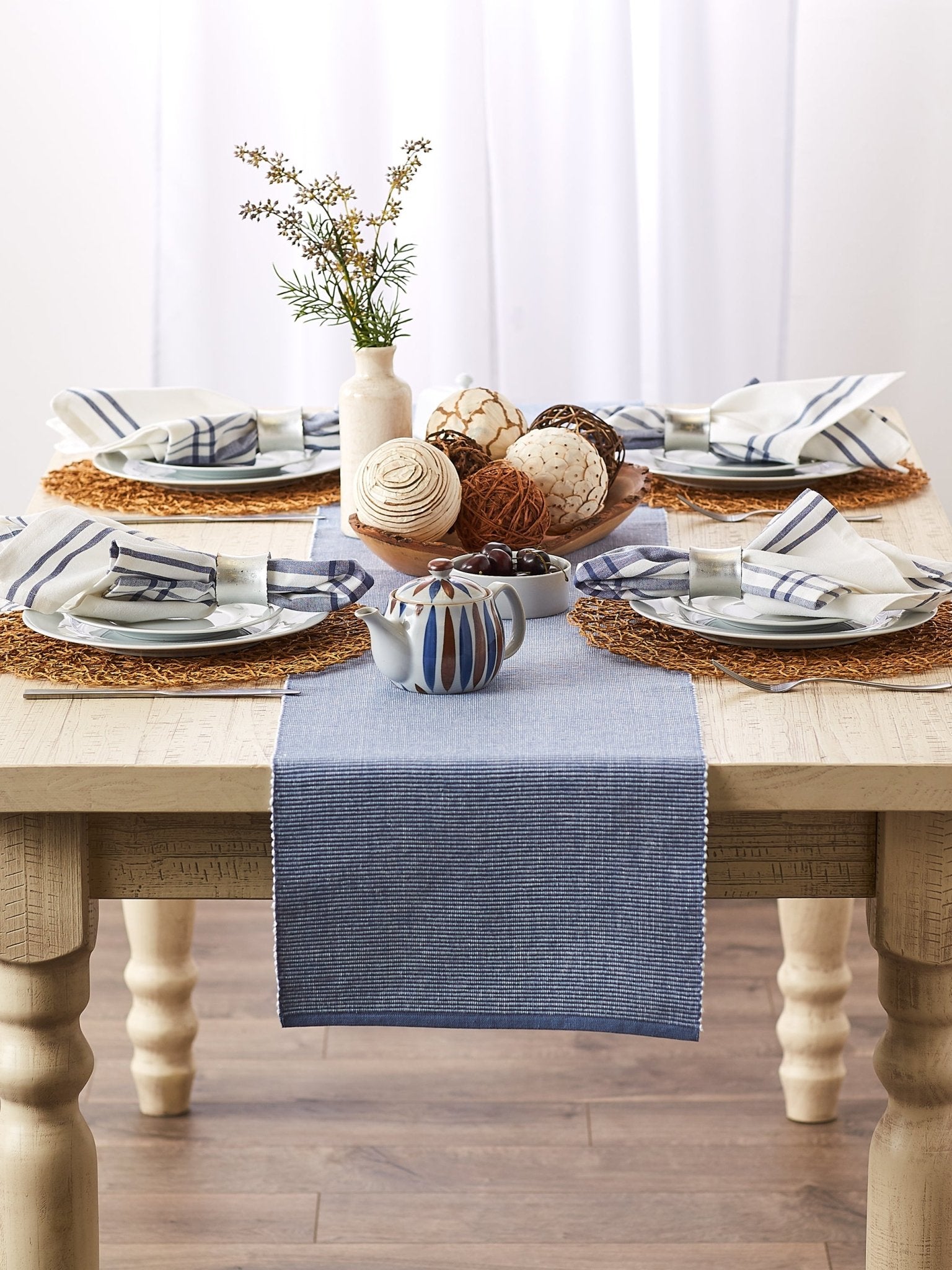 Stonewash Blue/White 2 - Tone Ribbed Table Runner 13X108 - Table Runners