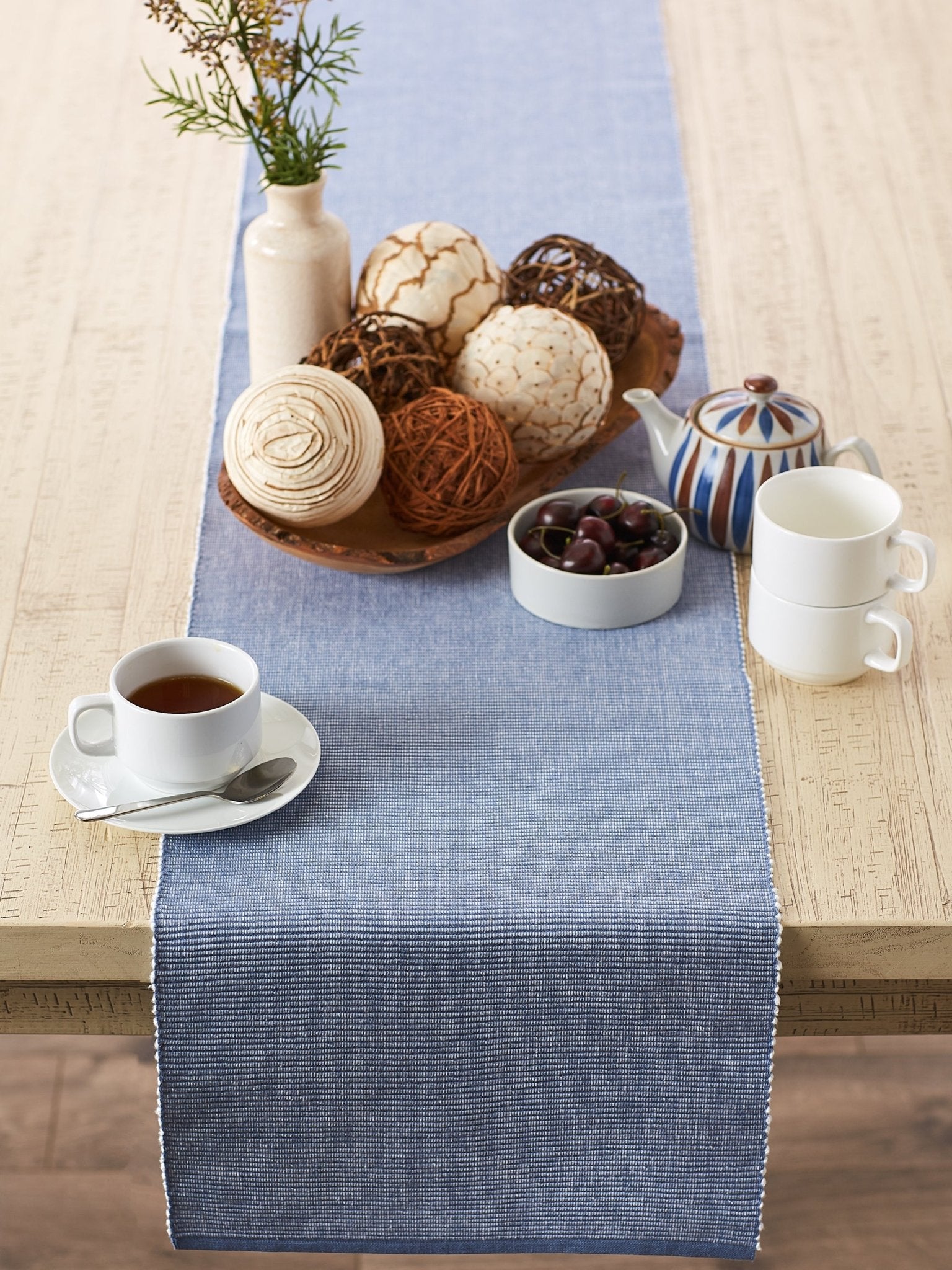 Stonewash Blue/White 2 - Tone Ribbed Table Runner 13X108 - Table Runners