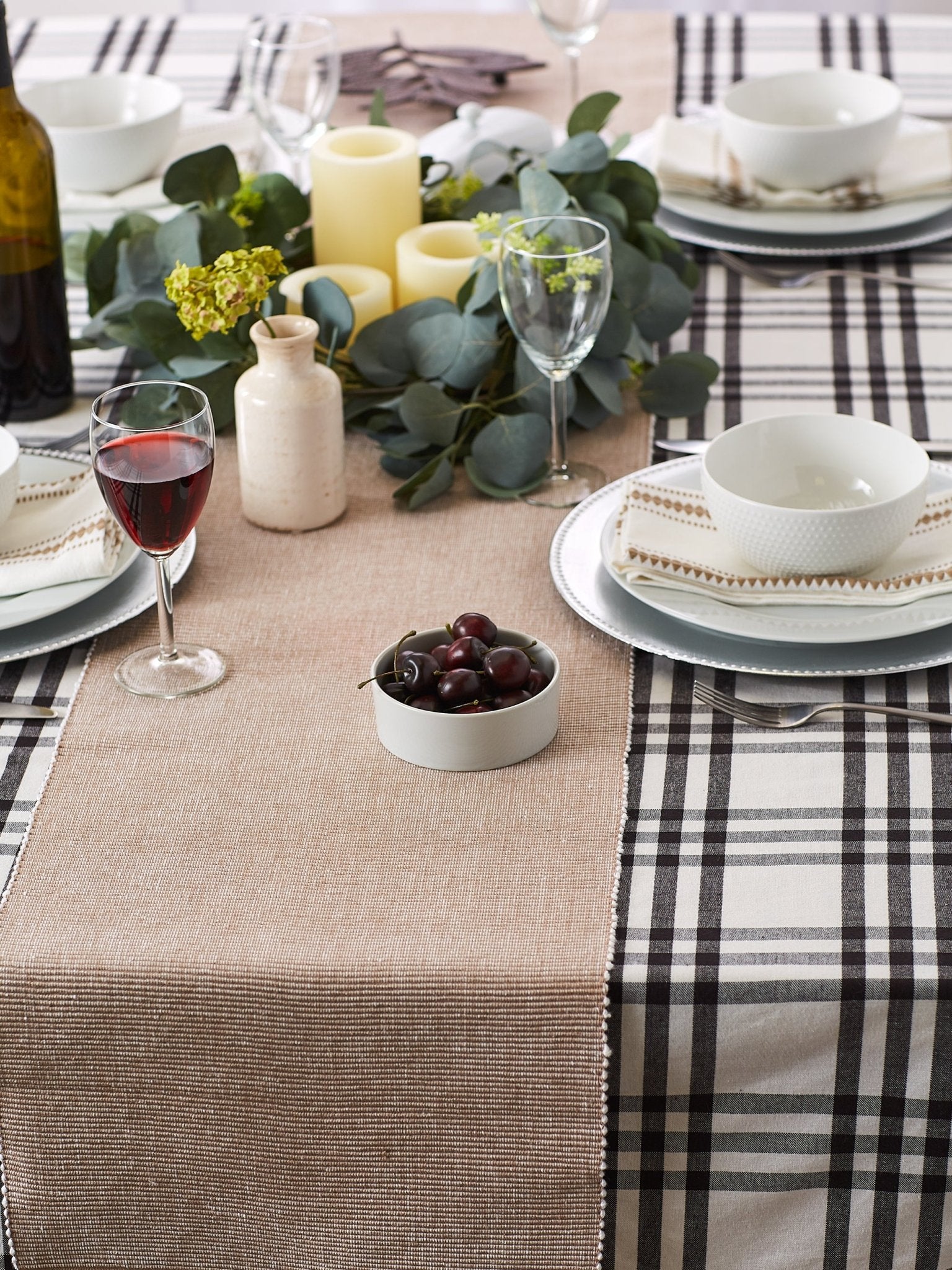 Stone/White 2 - Tone Ribbed Table Runner 13X72 - Table Runners