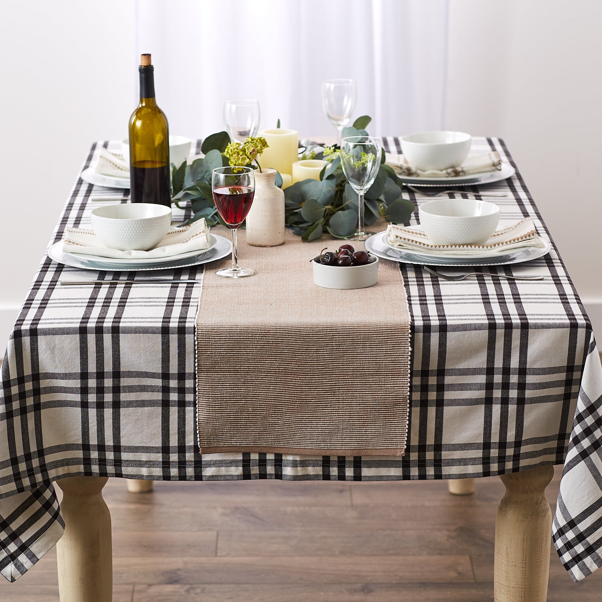 Stone/White 2 - Tone Ribbed Table Runner 13X72 - Table Runners