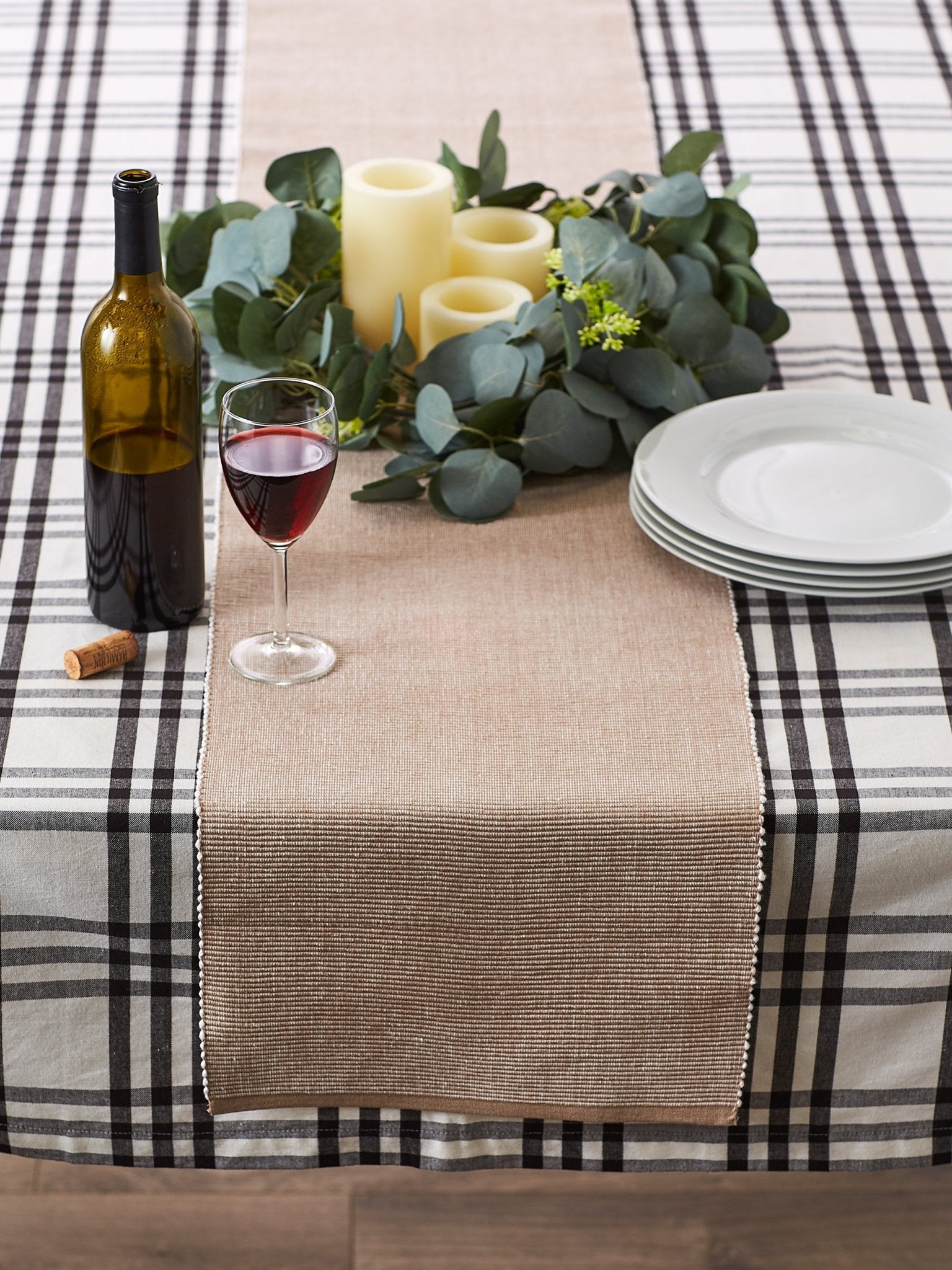 Stone/White 2 - Tone Ribbed Table Runner 13X72 - Table Runners