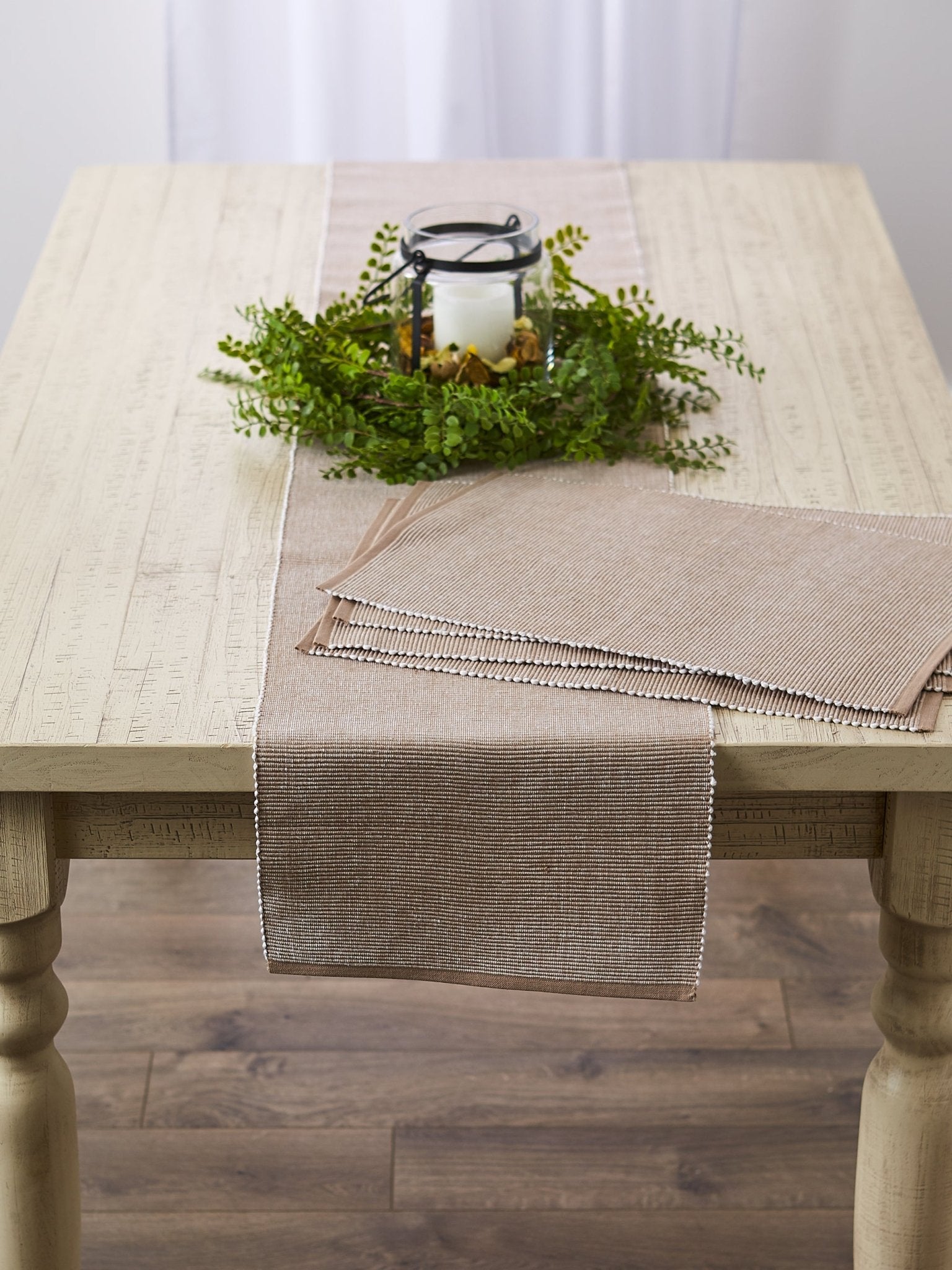Stone/White 2 - Tone Ribbed Table Runner 13X72 - Table Runners