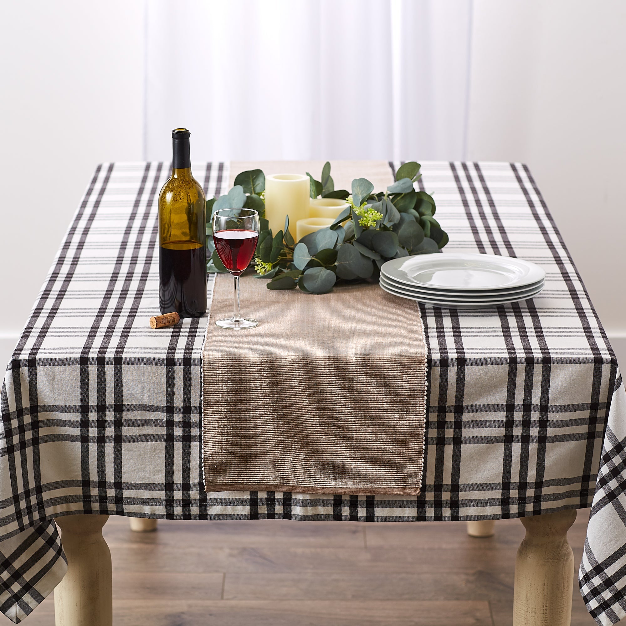 Stone/White 2 - Tone Ribbed Table Runner 13X72 - Table Runners