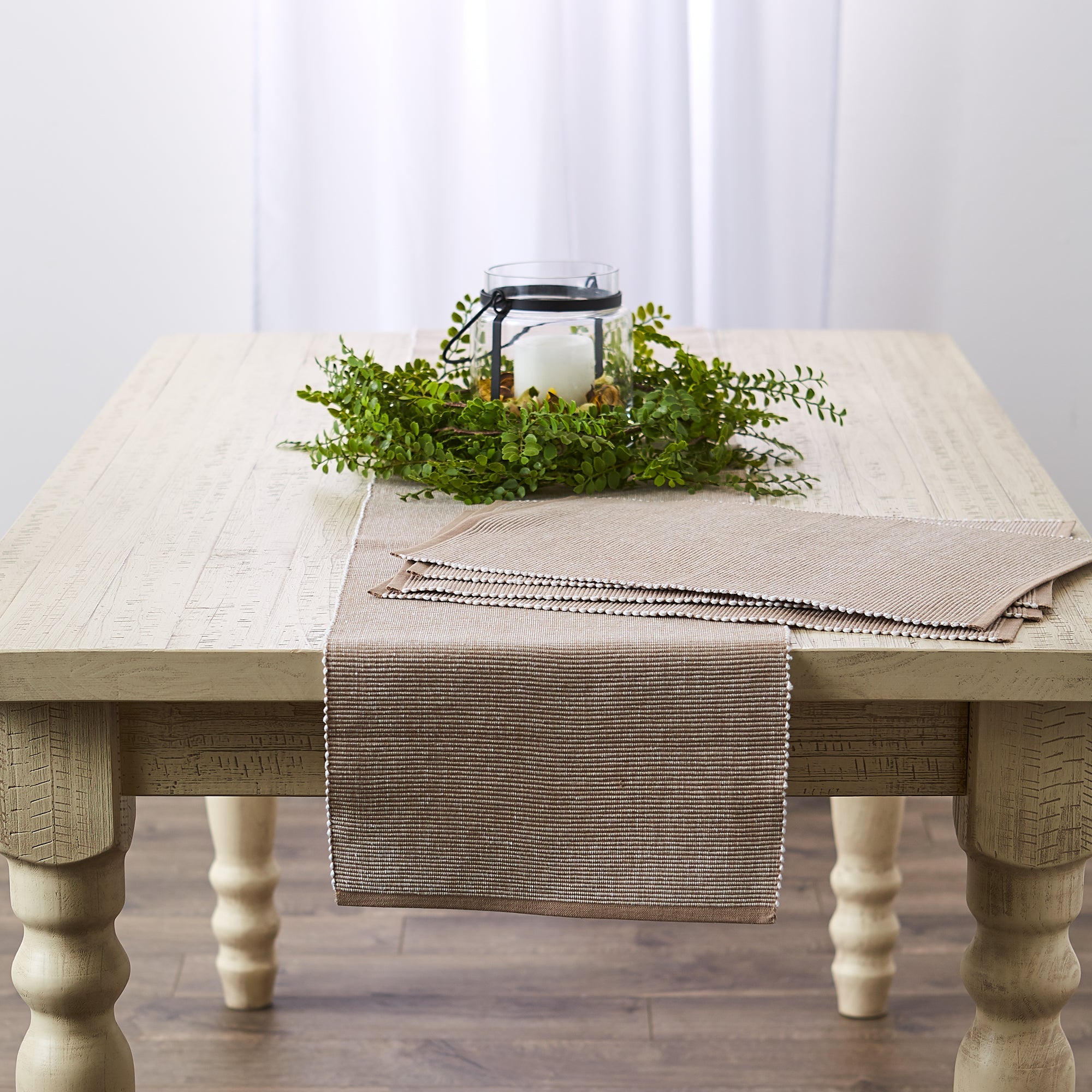 Stone/White 2 - Tone Ribbed Table Runner 13X72 - Table Runners