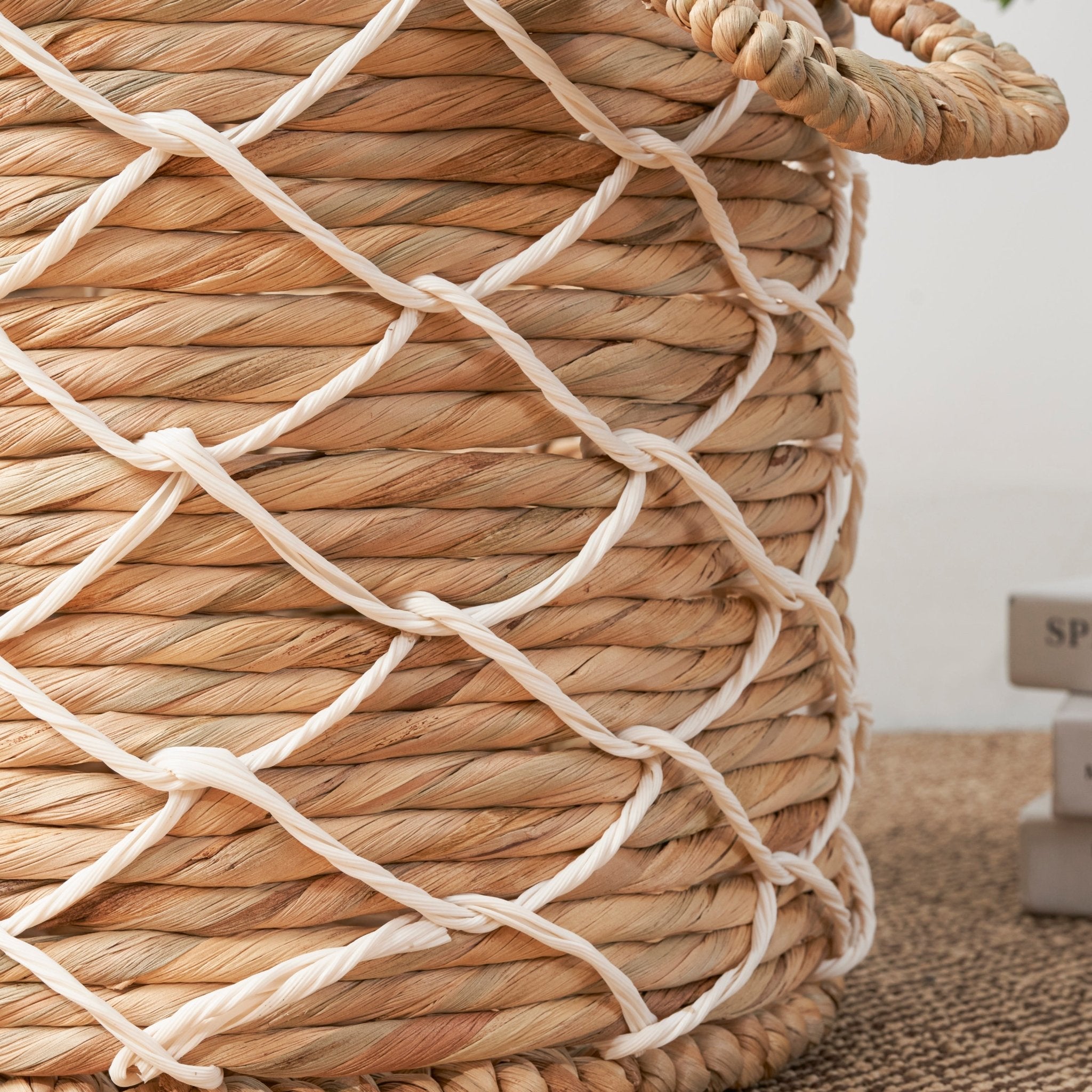 Storage Basket with Handles and Twisted Weave Pattern - Baskets