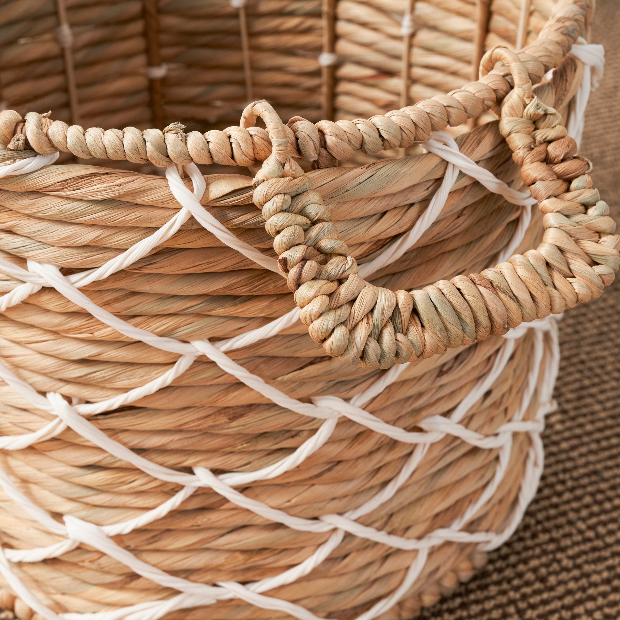 Storage Basket with Handles and Twisted Weave Pattern - Baskets
