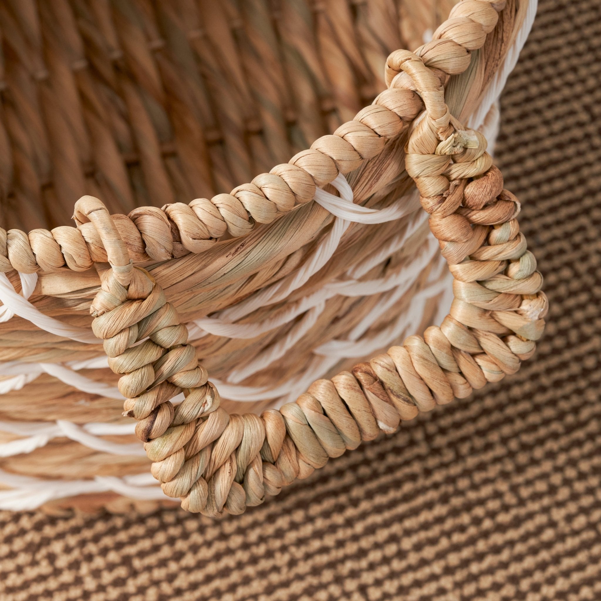 Storage Basket with Handles and Twisted Weave Pattern - Baskets