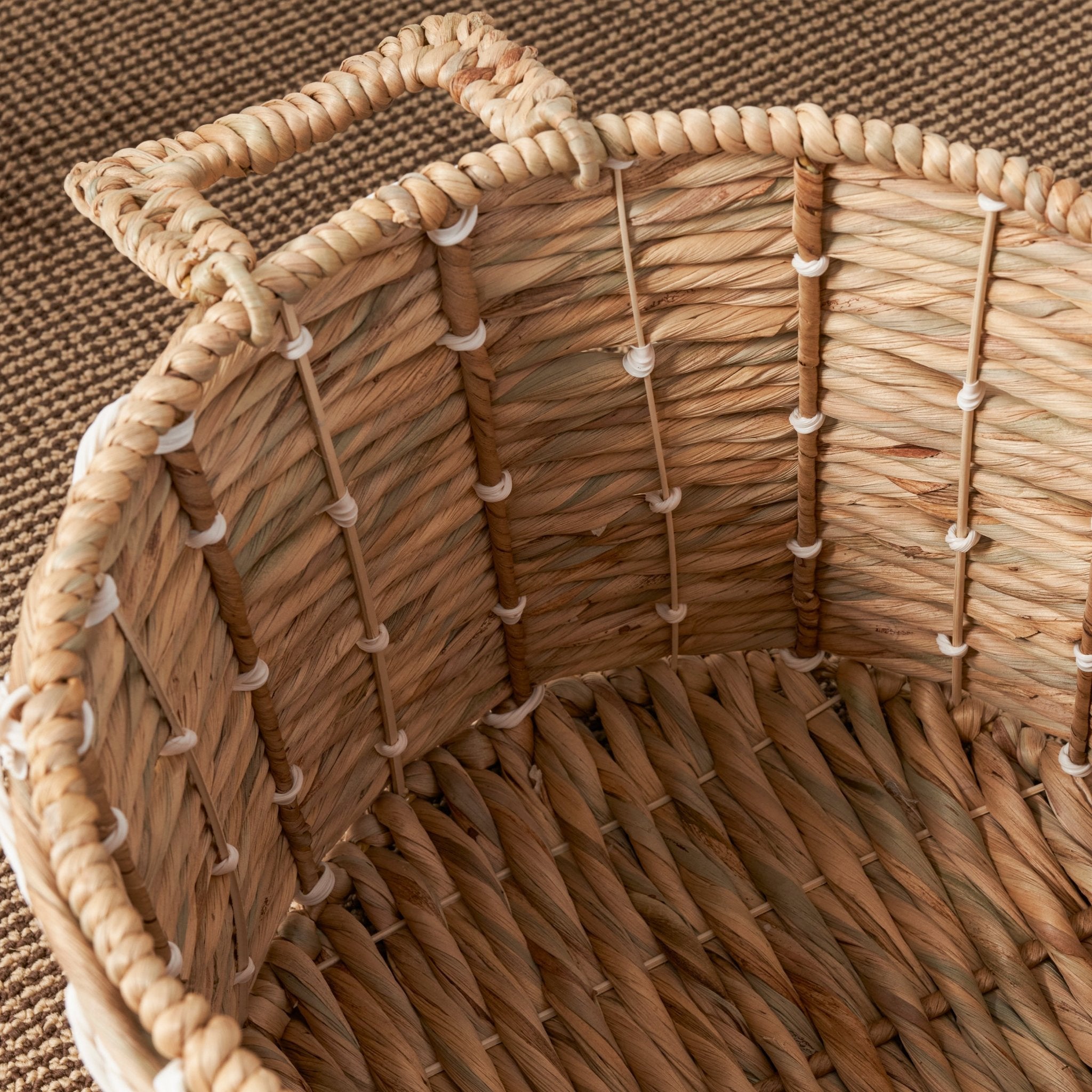 Storage Basket with Handles and Twisted Weave Pattern - Baskets