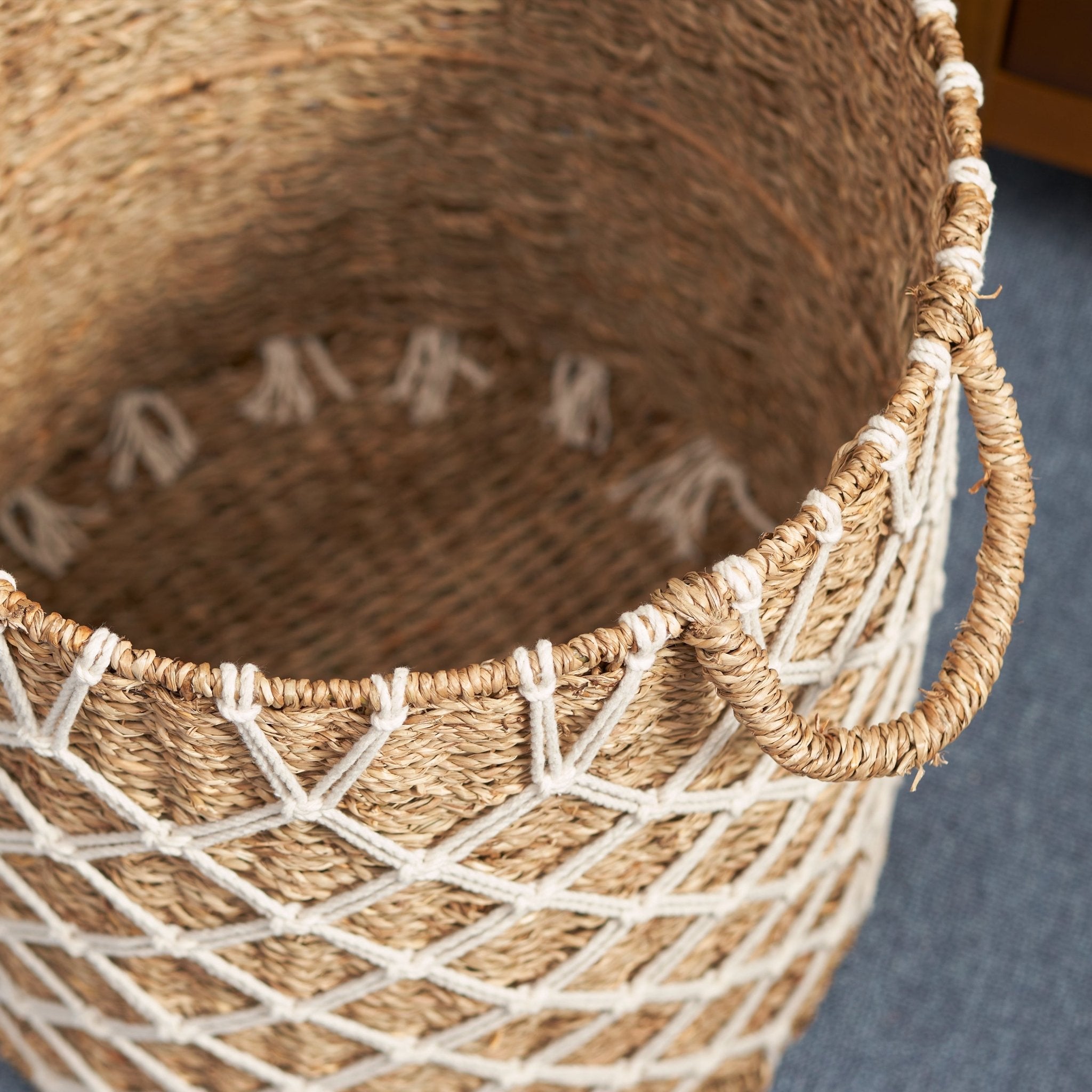 Storage Basket with Plaid Rope Weave Pattern - Baskets