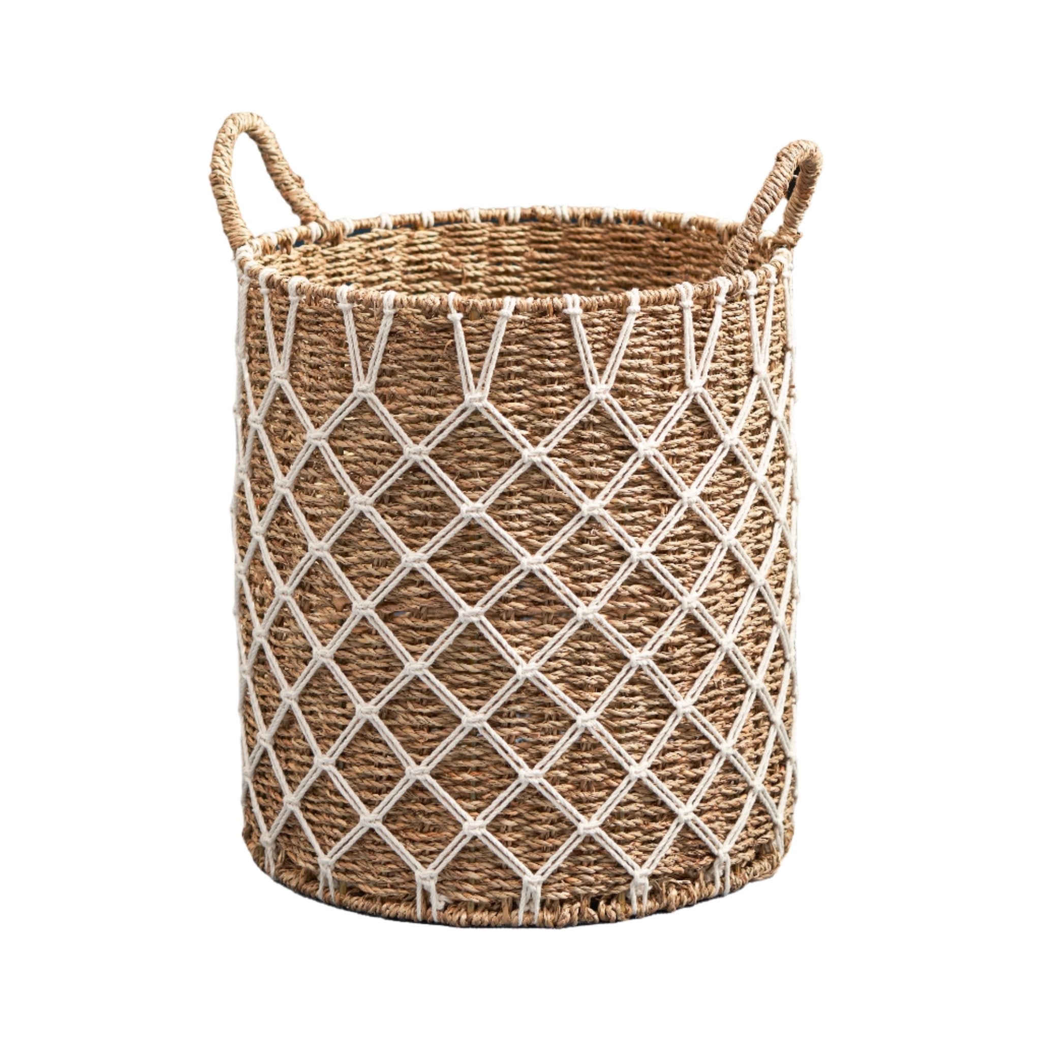Storage Basket with Plaid Rope Weave Pattern - Baskets