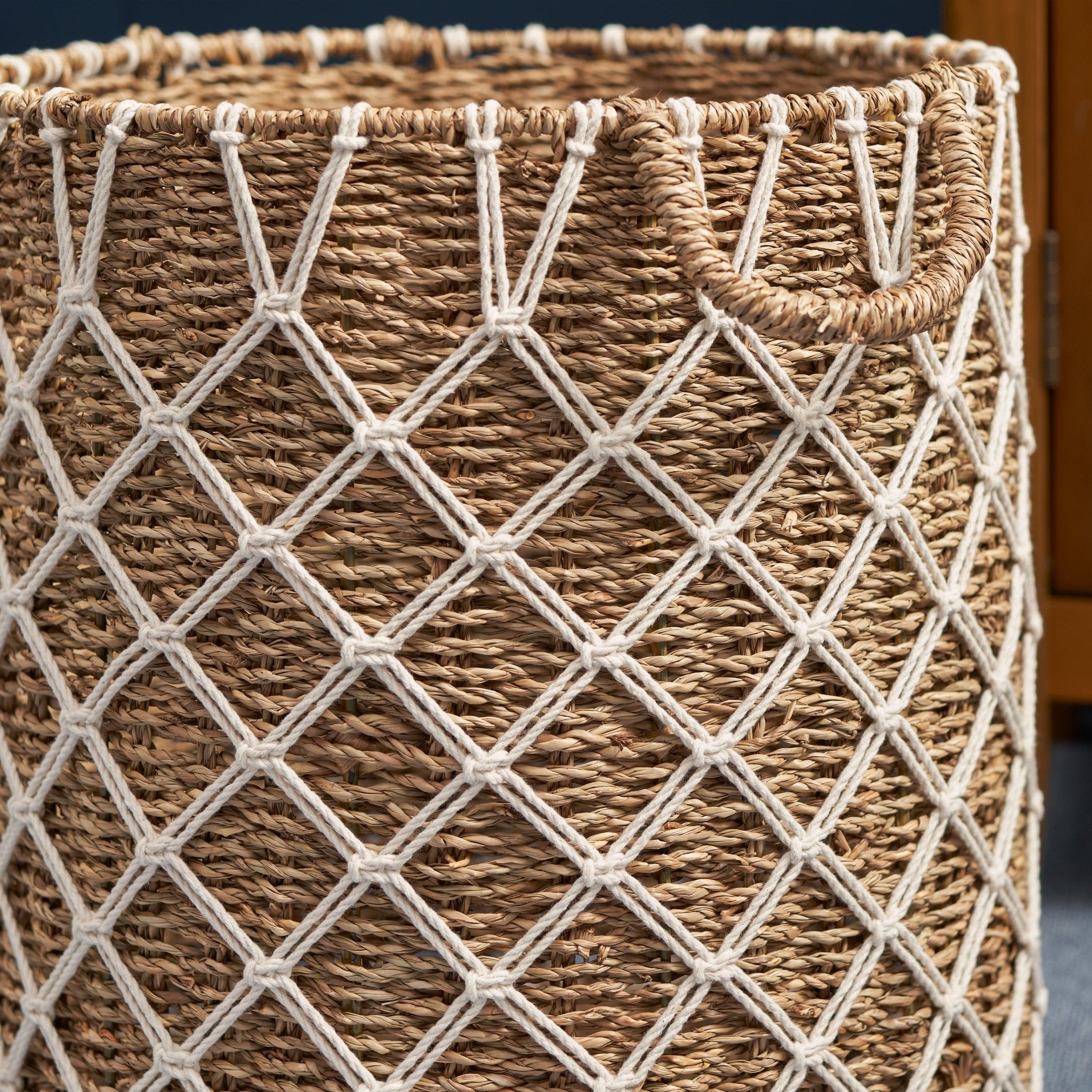 Storage Basket with Plaid Rope Weave Pattern - Baskets