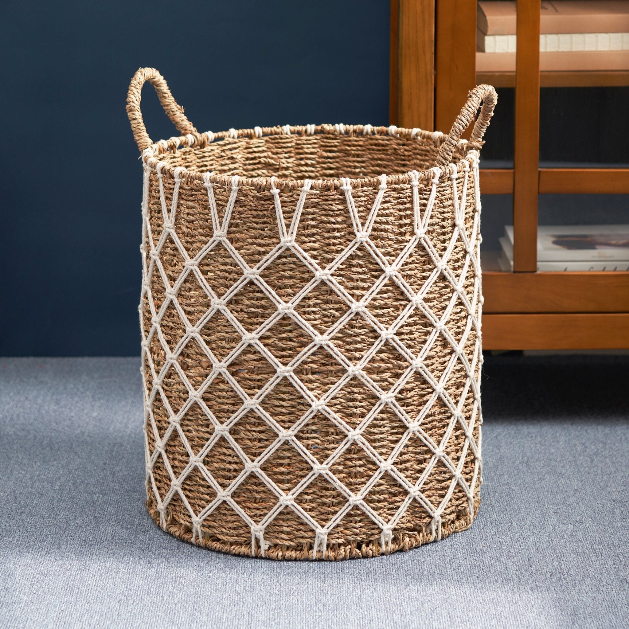 Storage Basket with Plaid Rope Weave Pattern - Baskets