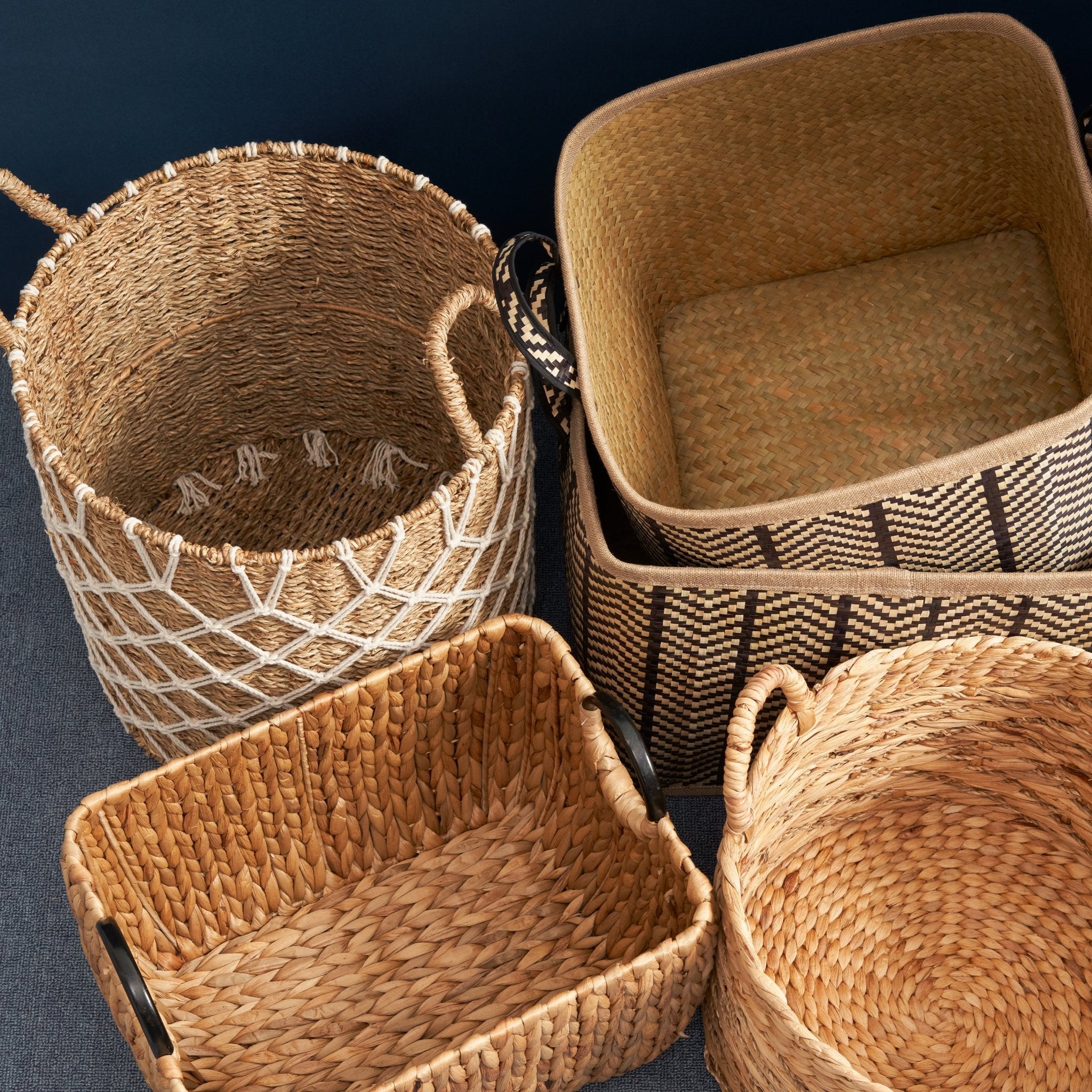 Storage Basket with Plaid Rope Weave Pattern - Baskets