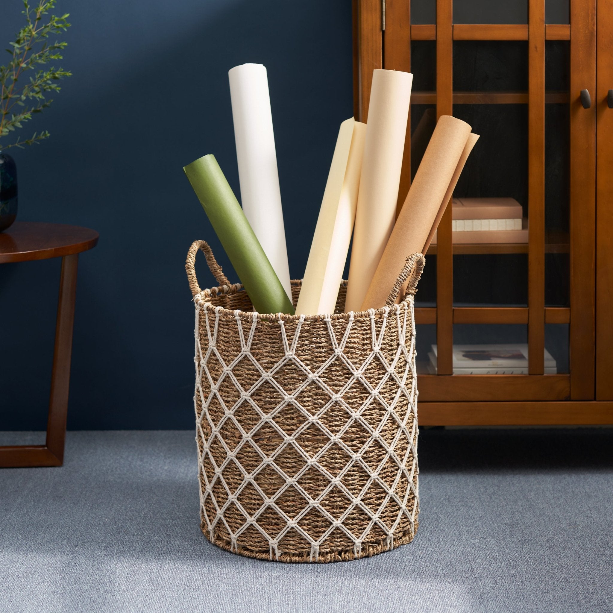 Storage Basket with Plaid Rope Weave Pattern - Baskets