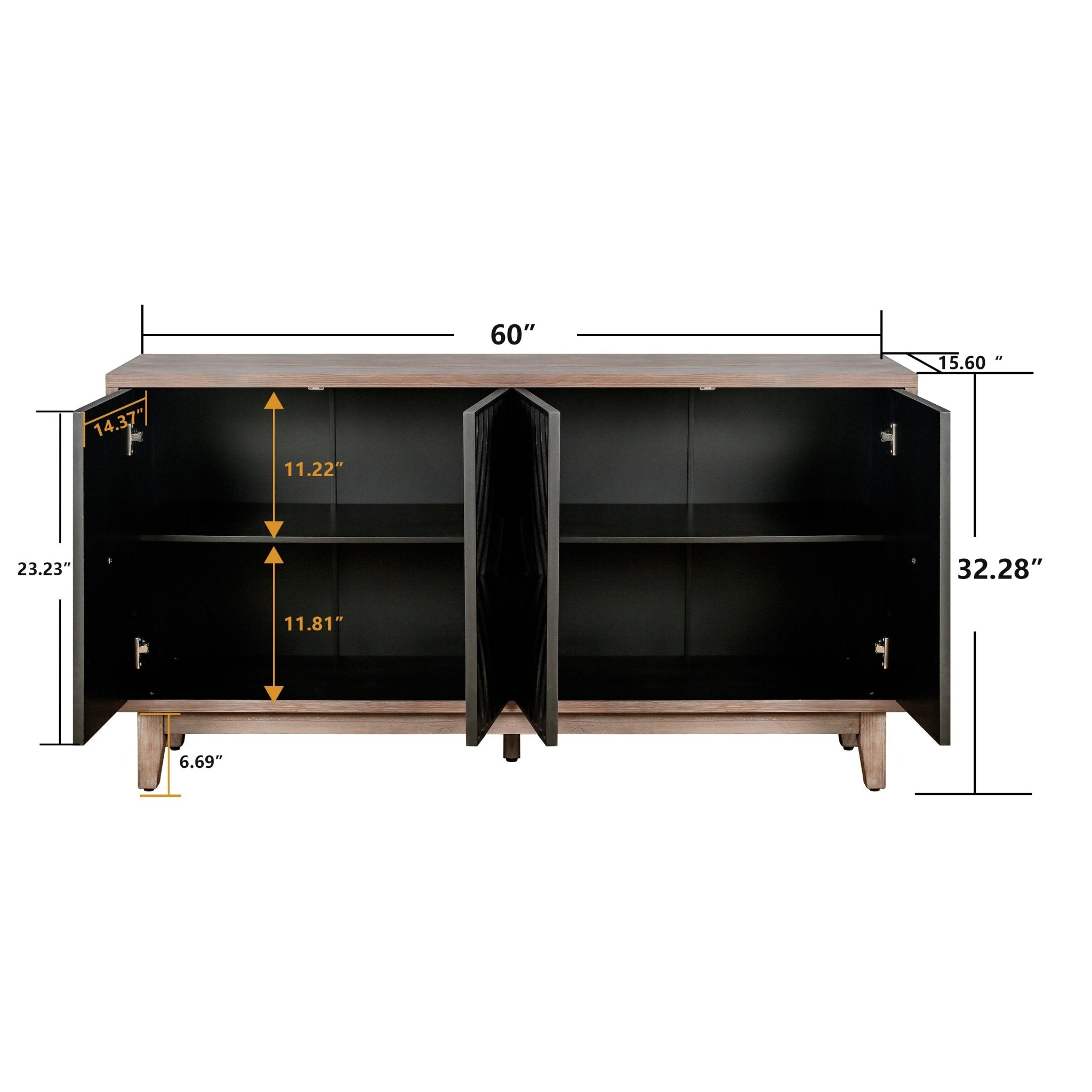 Storage Cabinet with 4 Convex Pattern Diamond Doors and Shelves - Cabinets