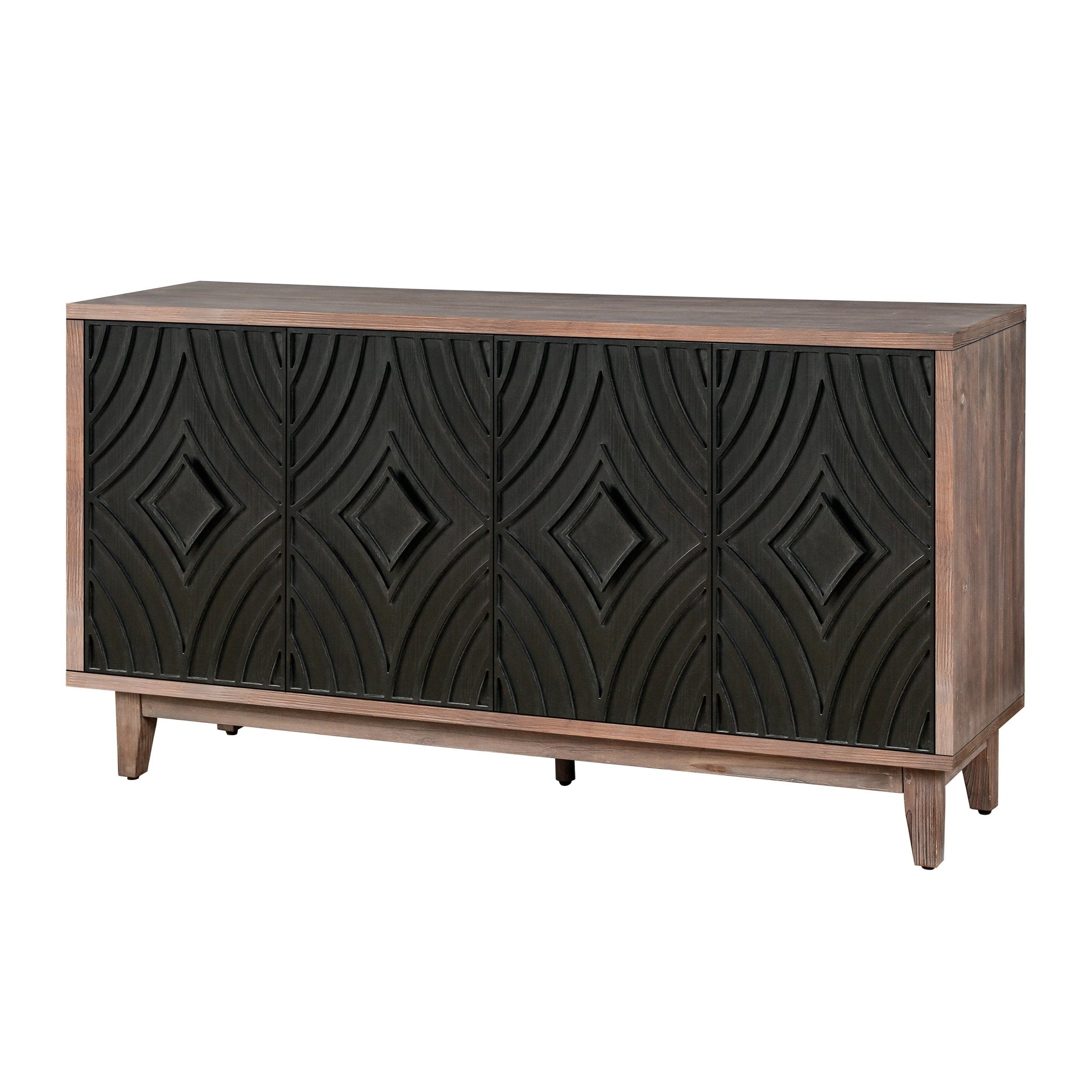 Storage Cabinet with 4 Convex Pattern Diamond Doors and Shelves - Cabinets