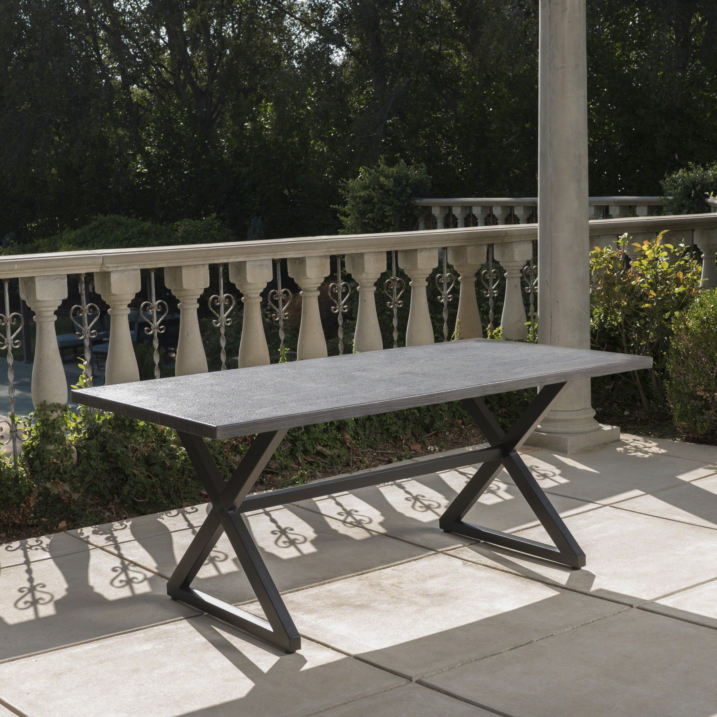 Rolando Outdoor Aluminum Dining Table with Steel Frame, Grey / Black