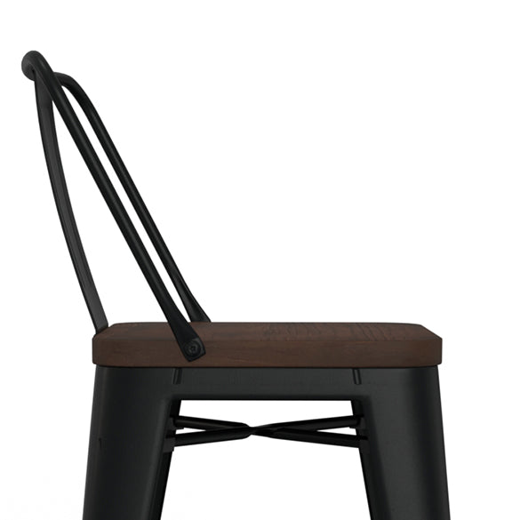Boundless Metal/Wood Counter Stool with Curved Back, Cross Brace and Footrest, Set of 2
