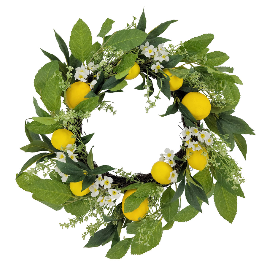 24" Artificial Multiicolor Daisy Floral Spring Door Wreath with Lemons
