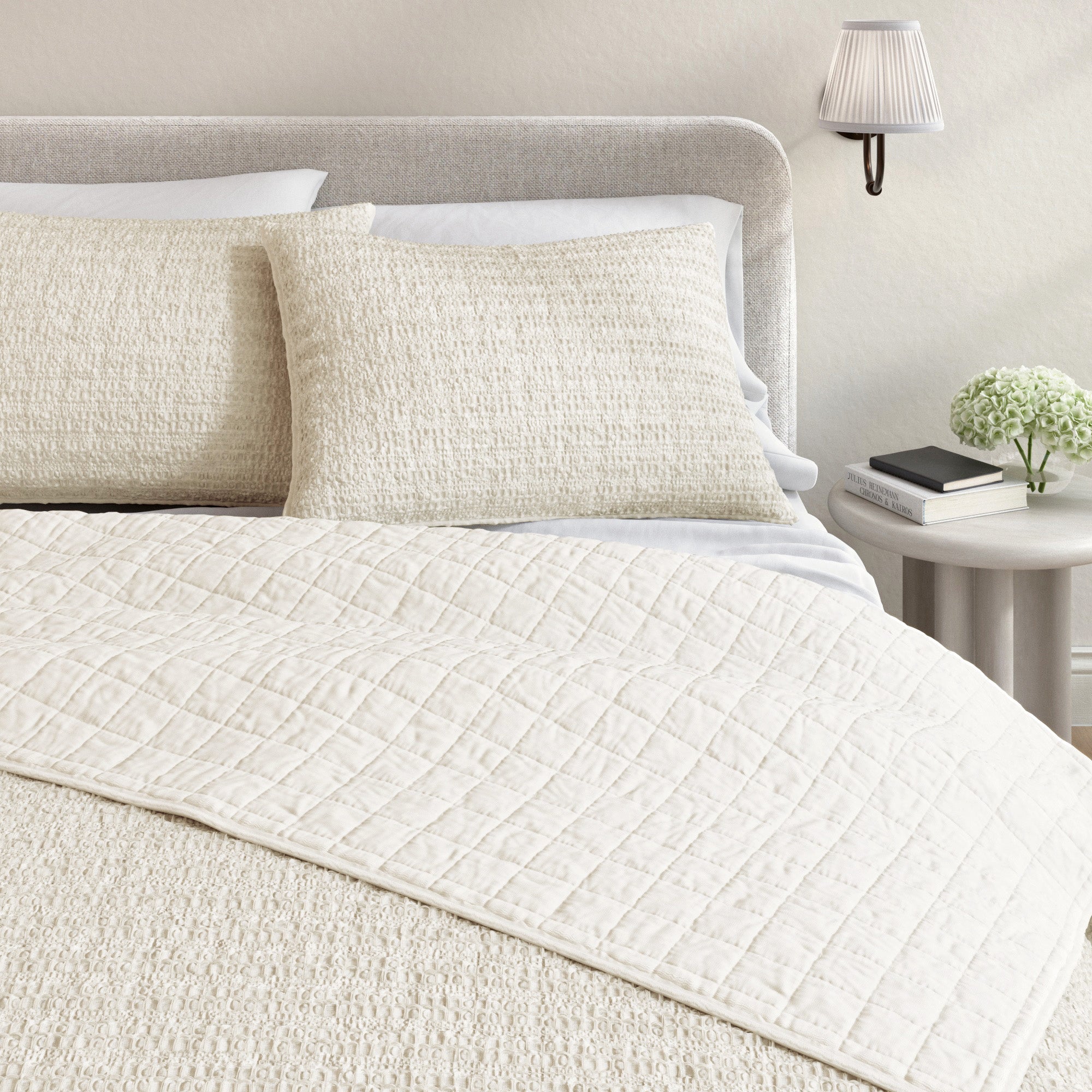 100% Cotton Garment Washed Honeycomb Waffle Quilt and Sham Set