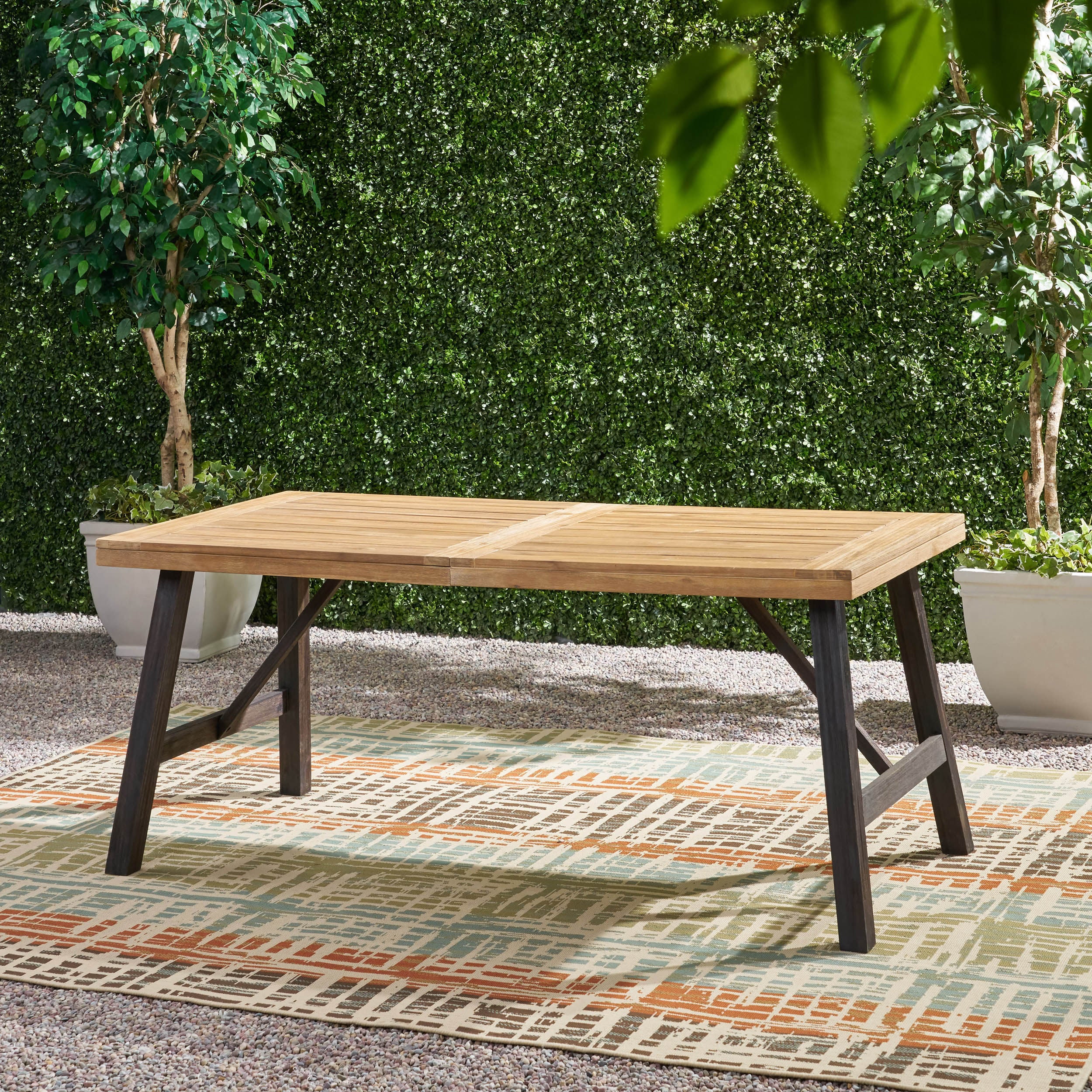 Outdoor Weather-Resistant Dining Table with Slat Panel Design