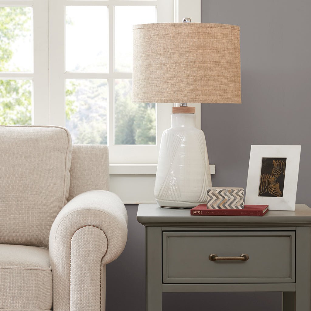 Table Lamp with Round Finial and Ceramic Base - Table Lamps