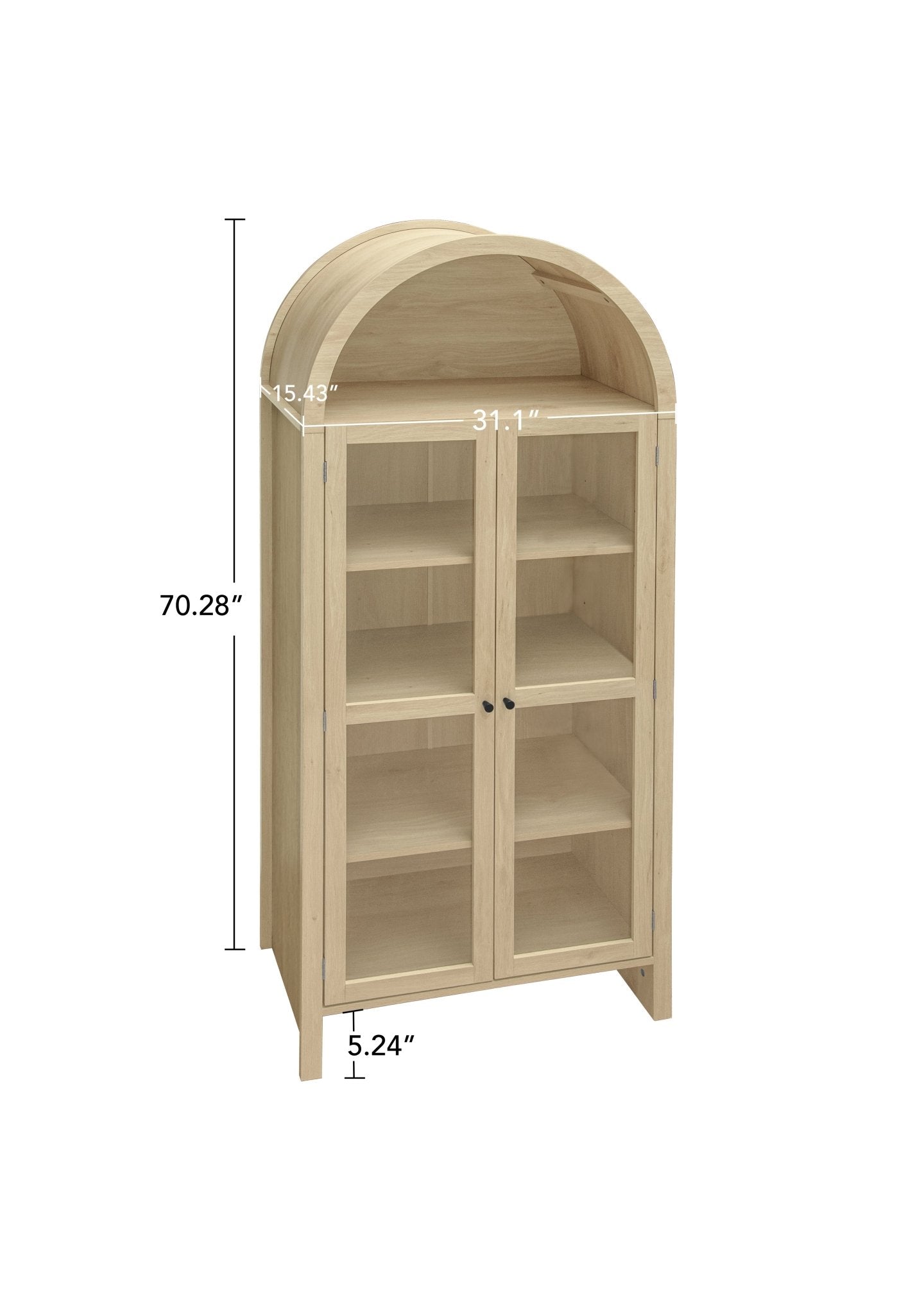 Tall Arched Display Cabinet with 2 Glass Doors and Adjustable Shelves - Cabinets