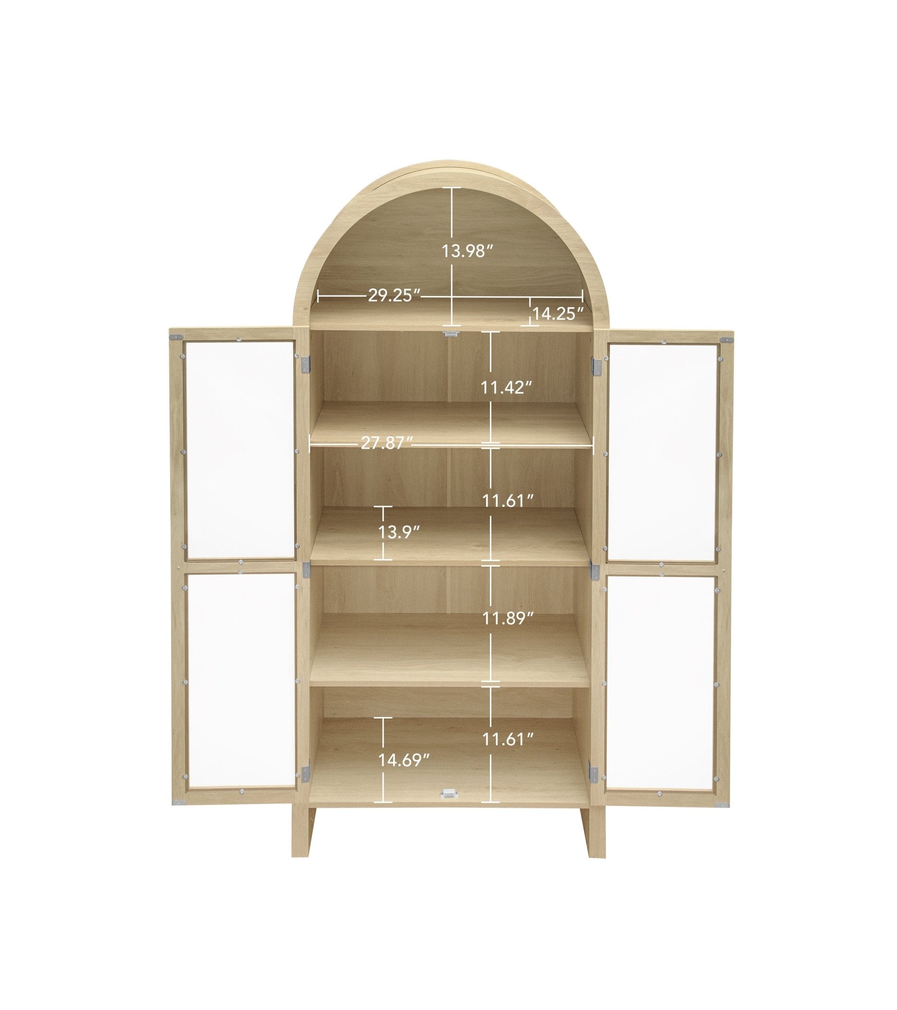 Tall Arched Display Cabinet with 2 Glass Doors and Adjustable Shelves - Cabinets