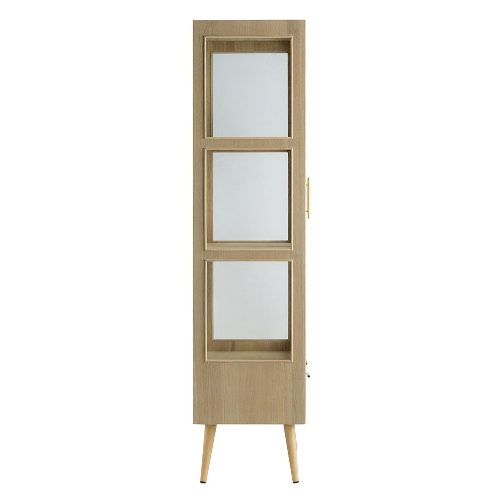 Tall Cabinet with 2 Glass Doors and Rattan Drawer - Cabinets