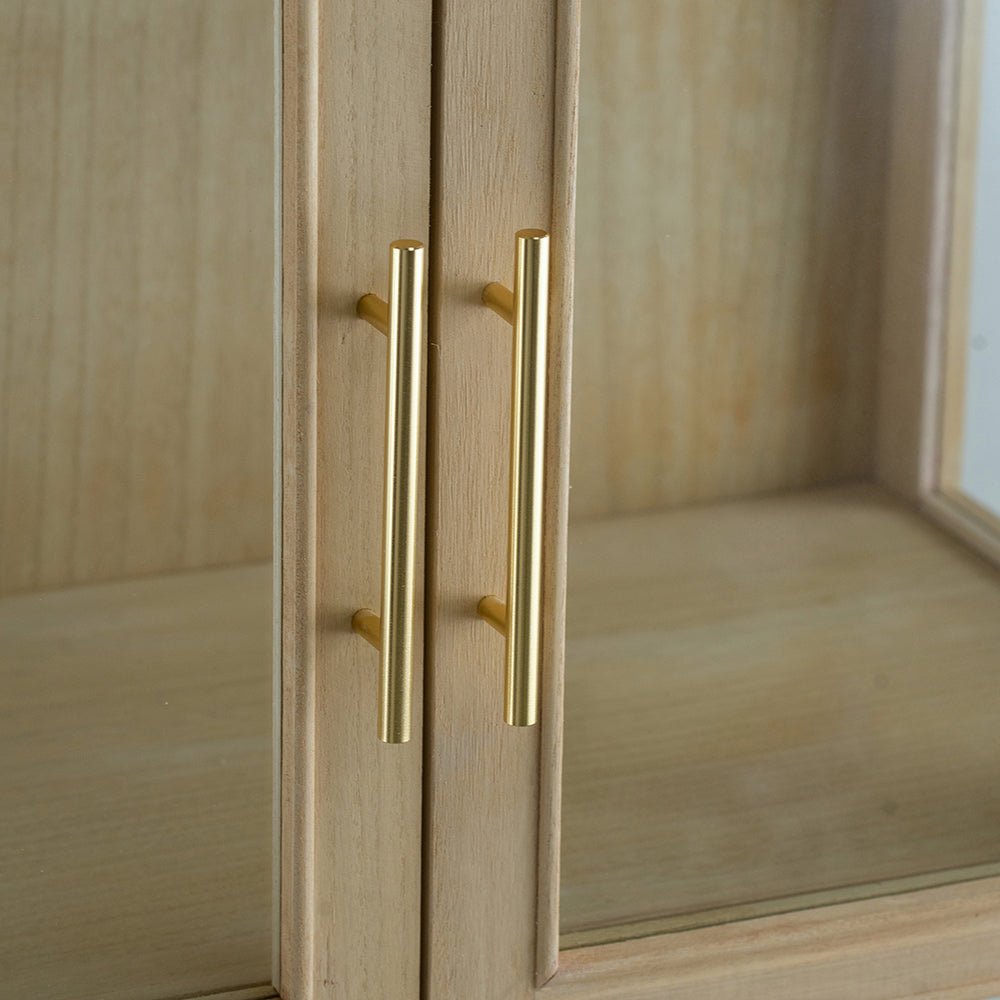Tall Cabinet with 2 Glass Doors and Rattan Drawer - Cabinets