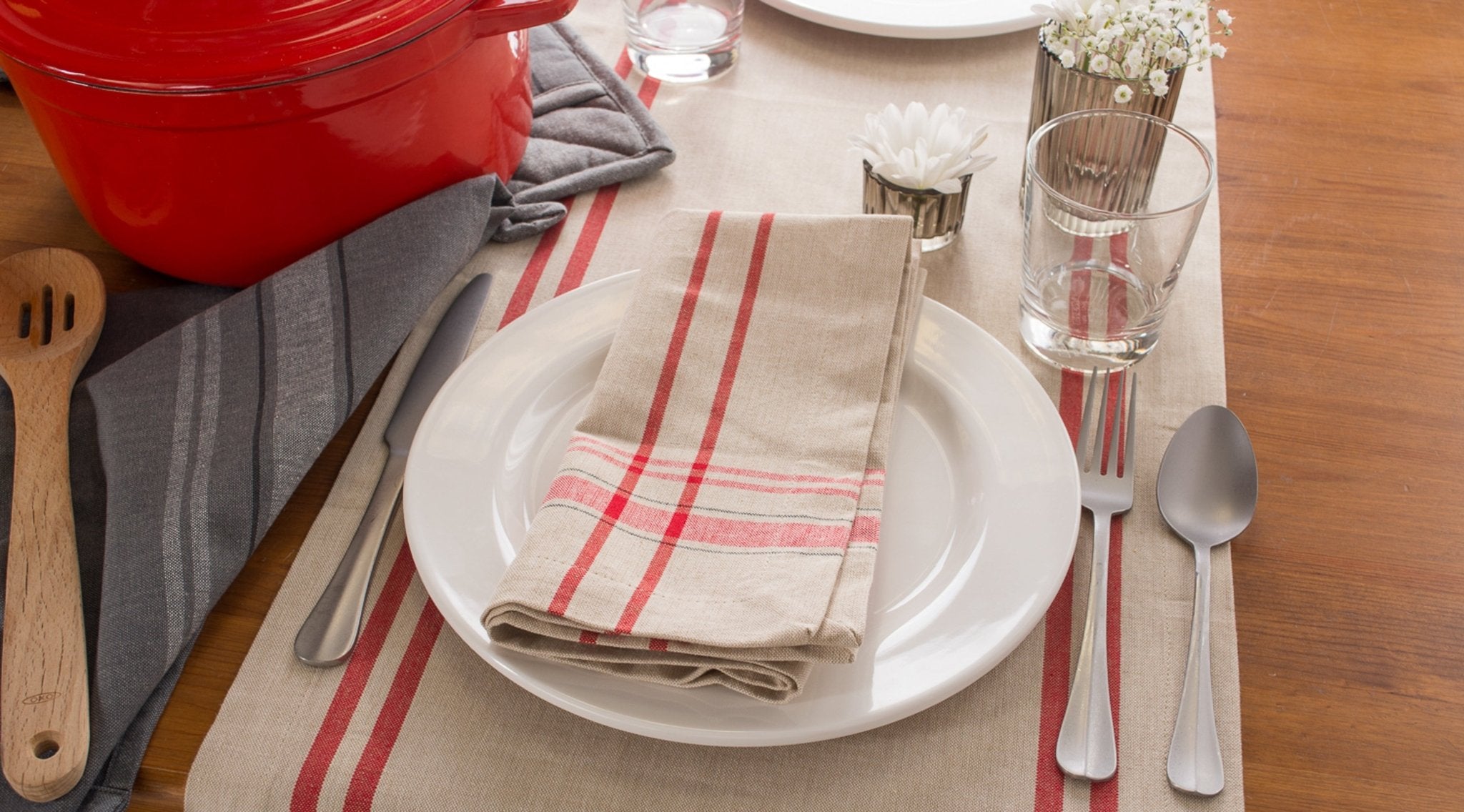 Tango Red French Stripe Table Runner 14X108 - Table Runners