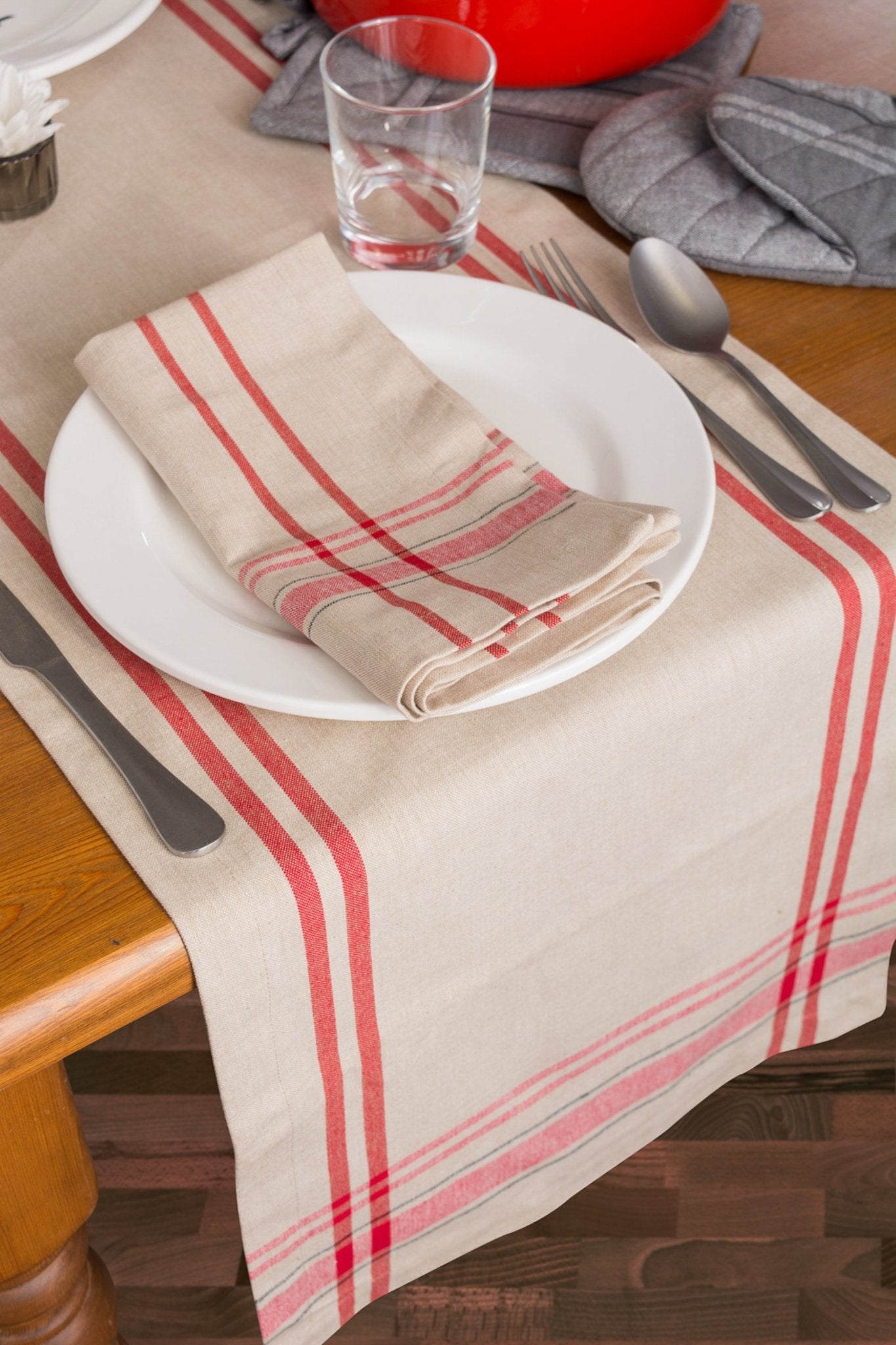 Tango Red French Stripe Table Runner 14X108 - Table Runners
