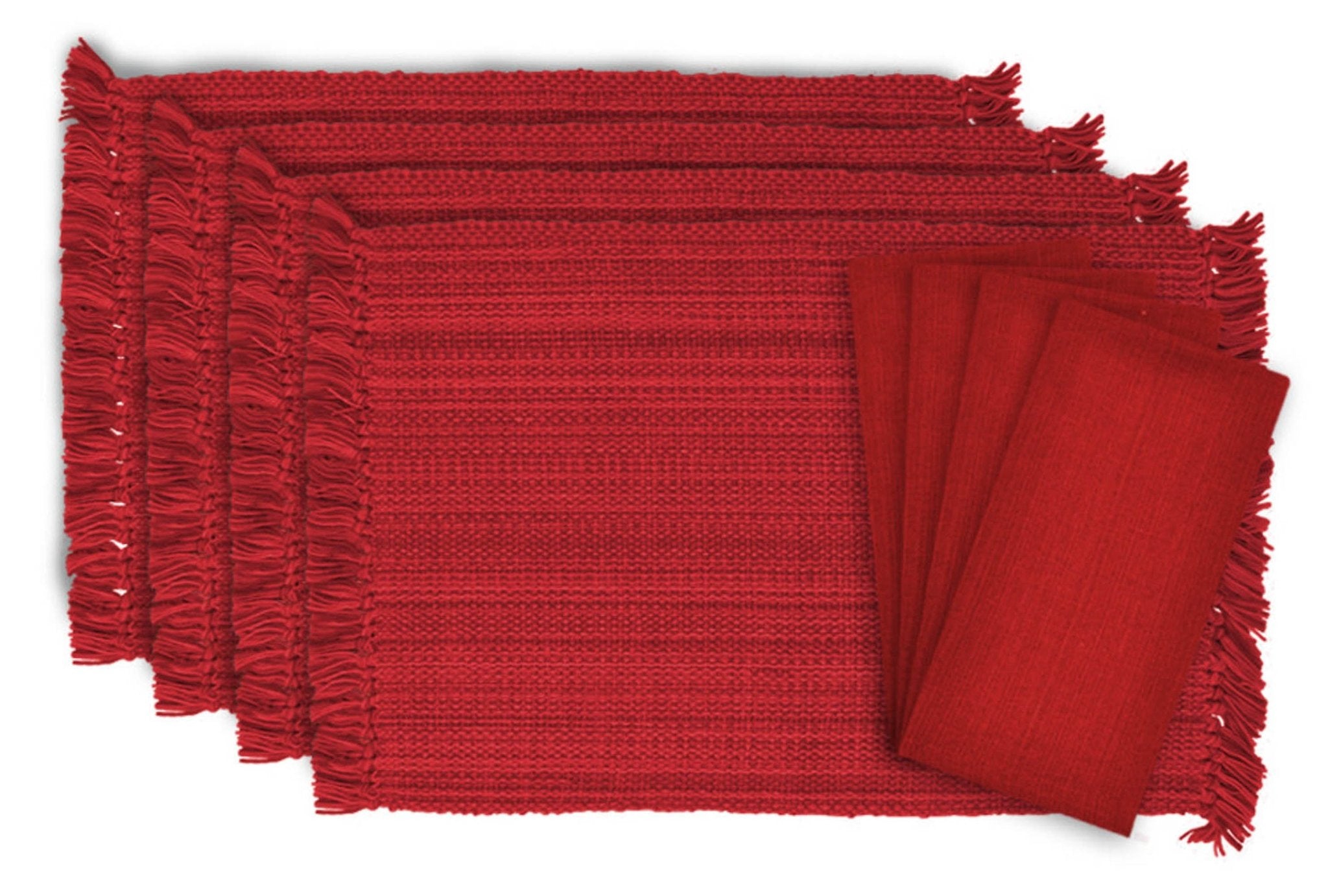 Tango Red Variegated Fringe Placemat & Napkin, Set of 8 - Placemats