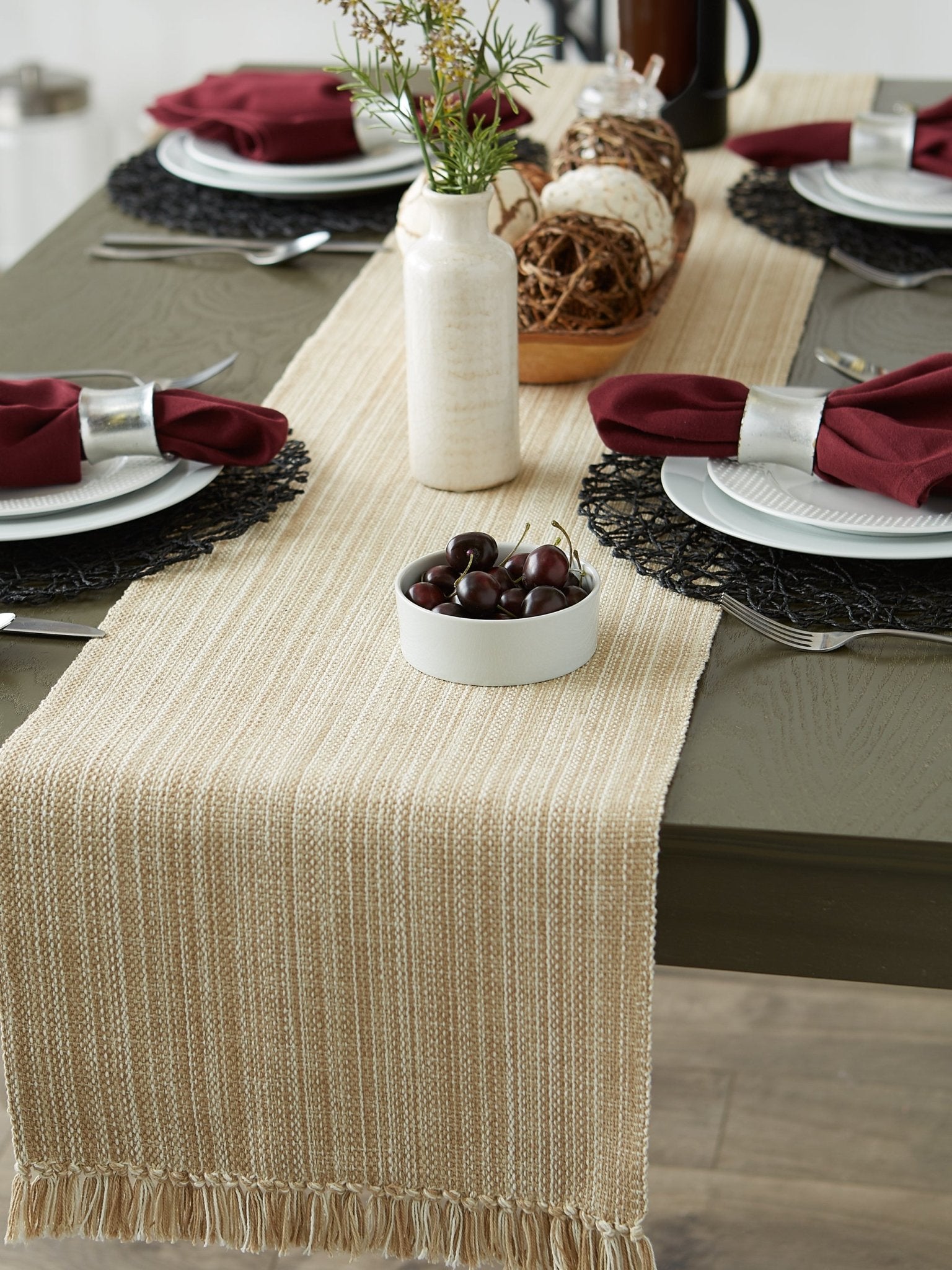 Taupe Variegated Fringe Table Runner 13X108 - Table Runners