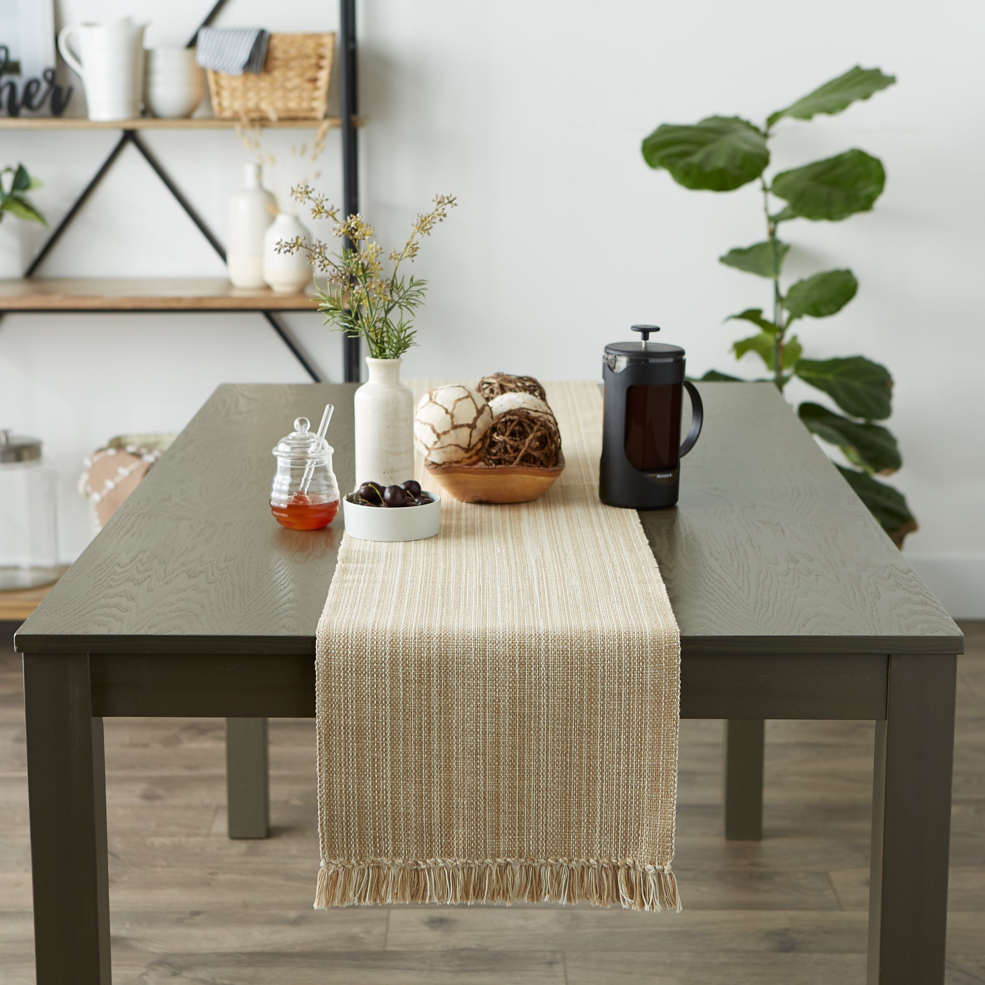 Taupe Variegated Fringe Table Runner 13X72 - Table Runners