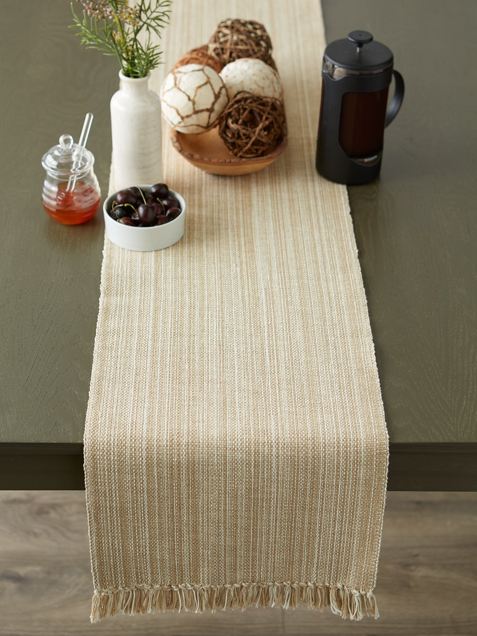 Taupe Variegated Fringe Table Runner 13X72 - Table Runners
