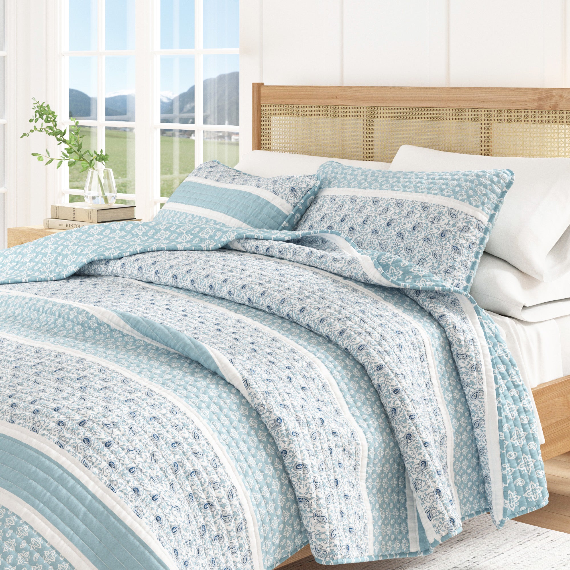 Paisley Patchwork Stripe Reversible Quilt Set with Shams